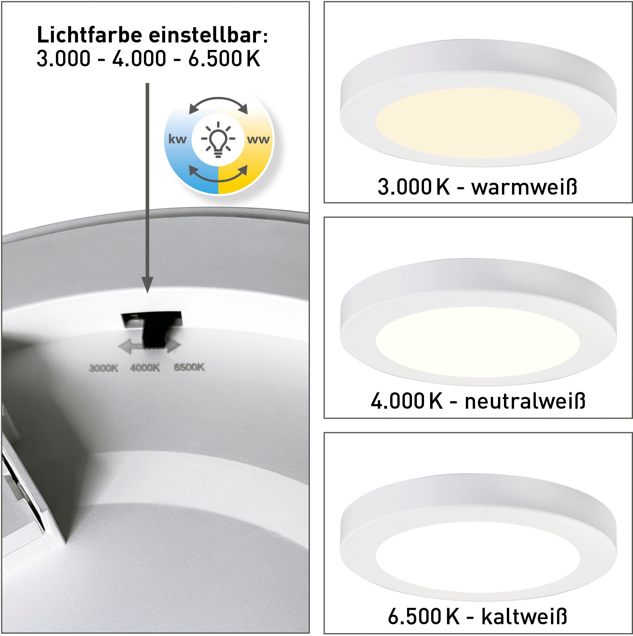 näve LED Deckenleuchte Bonus, mehrere Helligkeitsstufen, LED fest integriert, Neutralweiß, Kaltweiß, Warmweiß, Ein- oder Aufbau flexibel, CCT über Geräteschalter, D: 16,5cm
