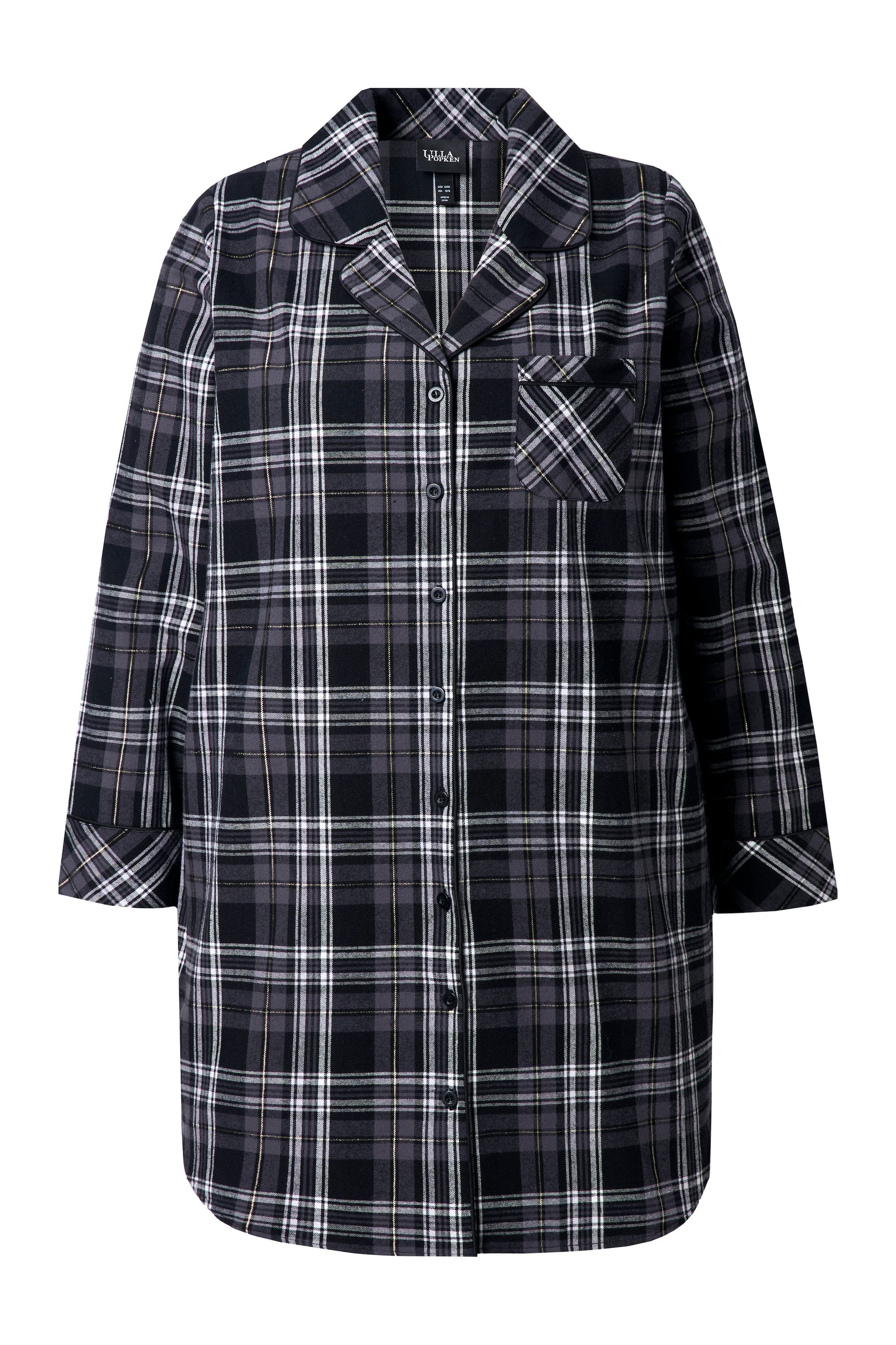 Ulla Popken Nachthemd Nachthemd Flanell Karo Reverskragen Langarm günstig online kaufen