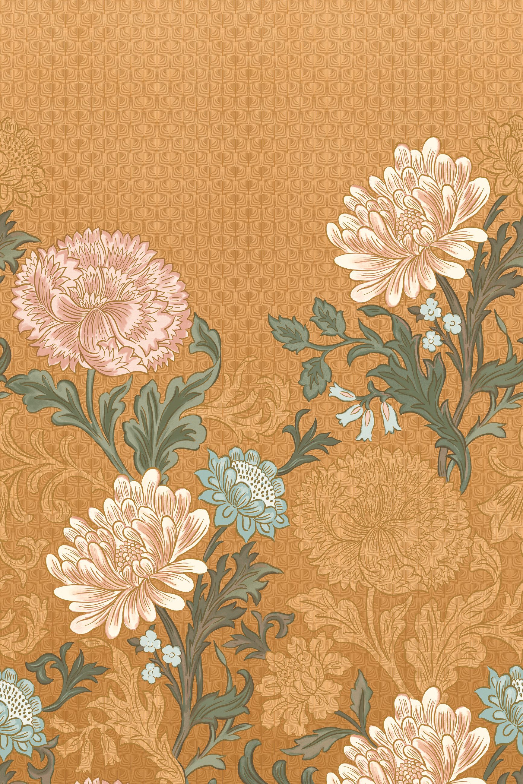 Rasch Fototapete Blätter & Blüten - Vliestapete Gelb, floral, (1 Rolle, 1 St., 3 m x 2 m), Lichtbeständige Farben - Feucht abwischbar - Restlost abziehbar