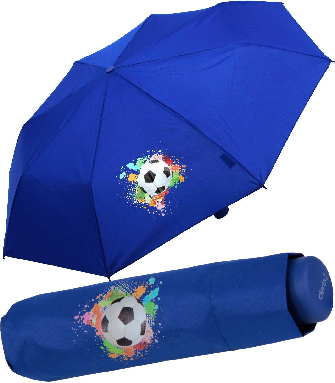 derby Taschenregenschirm Mini Kinderschirm Jungen leicht Kids Schule - blau, ein leichter Schirm für den Schulweg mit coolen Motiven
