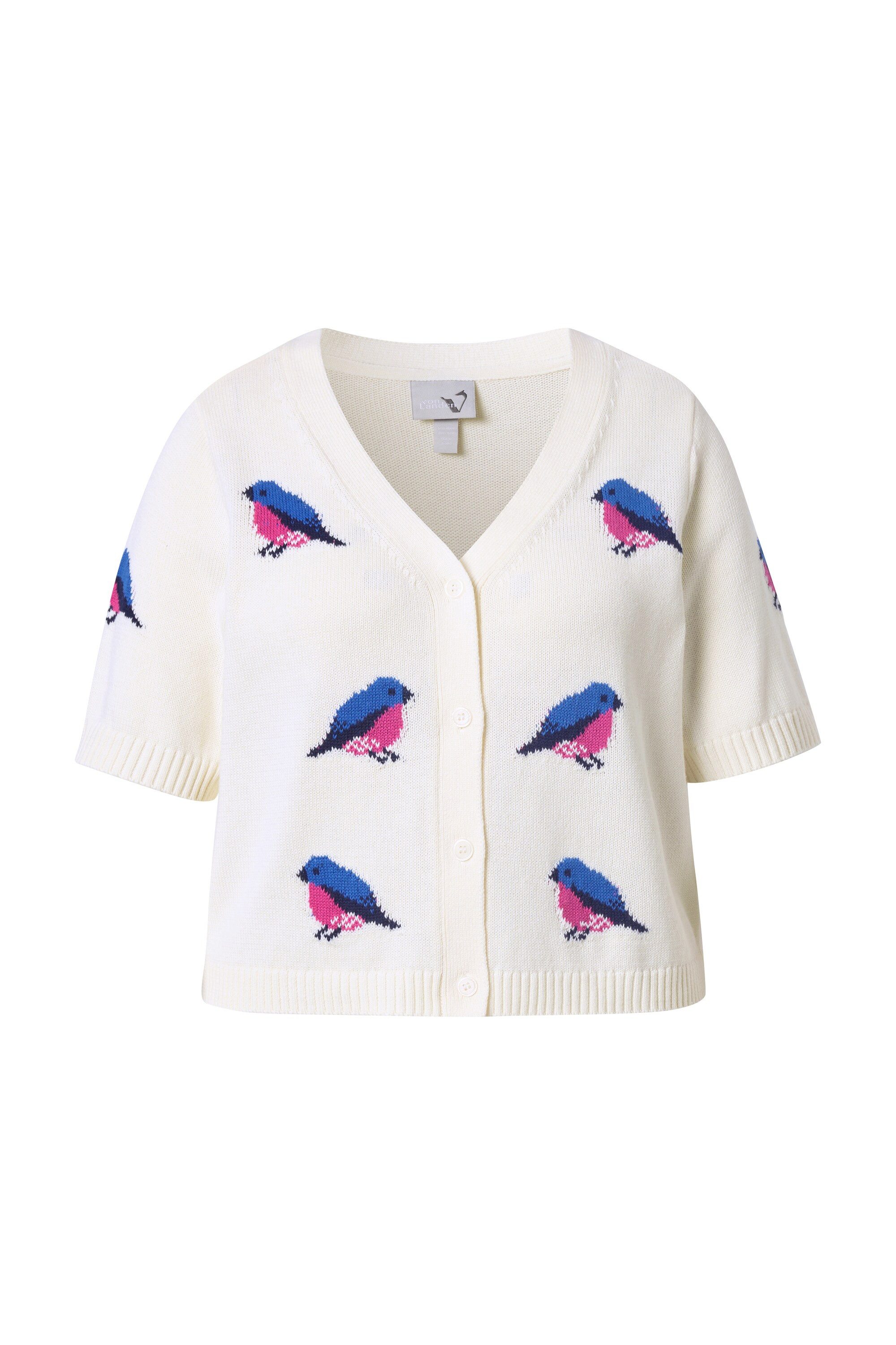 Ulla Popken Strickjacke Strickjacke Vögel V-Ausschnitt Halbarm günstig online kaufen