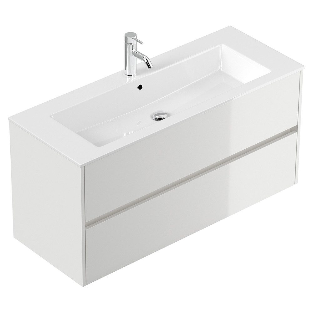 Lomadox Waschtisch LIVIGNO-02, 120cm breit, Mineralgusswaschbecken, weiß Hochglanz
