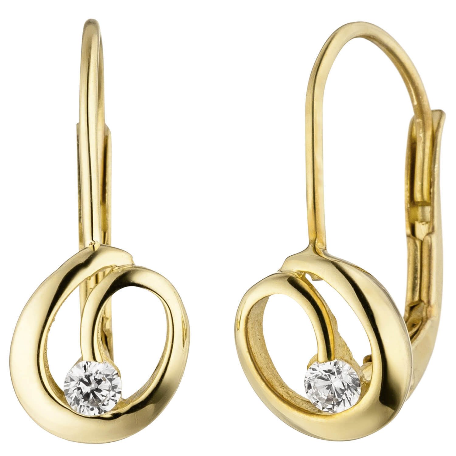 Schmuck Krone Paar Ohrhänger Ohrhänger 12,8x6,7mm 2 Zirkonia, 333 Gelbgold, Gold 333