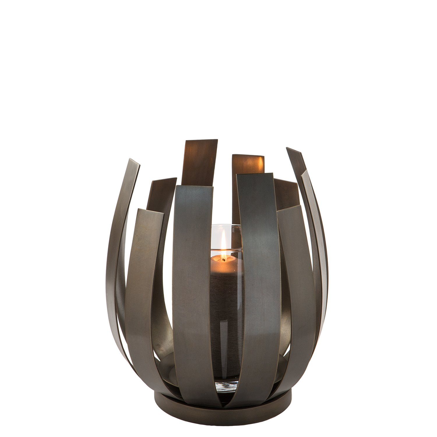 Windlicht ORFEA Windlicht mit Glas - H.30cm x D.28cm - antik bronze - Edelstahl