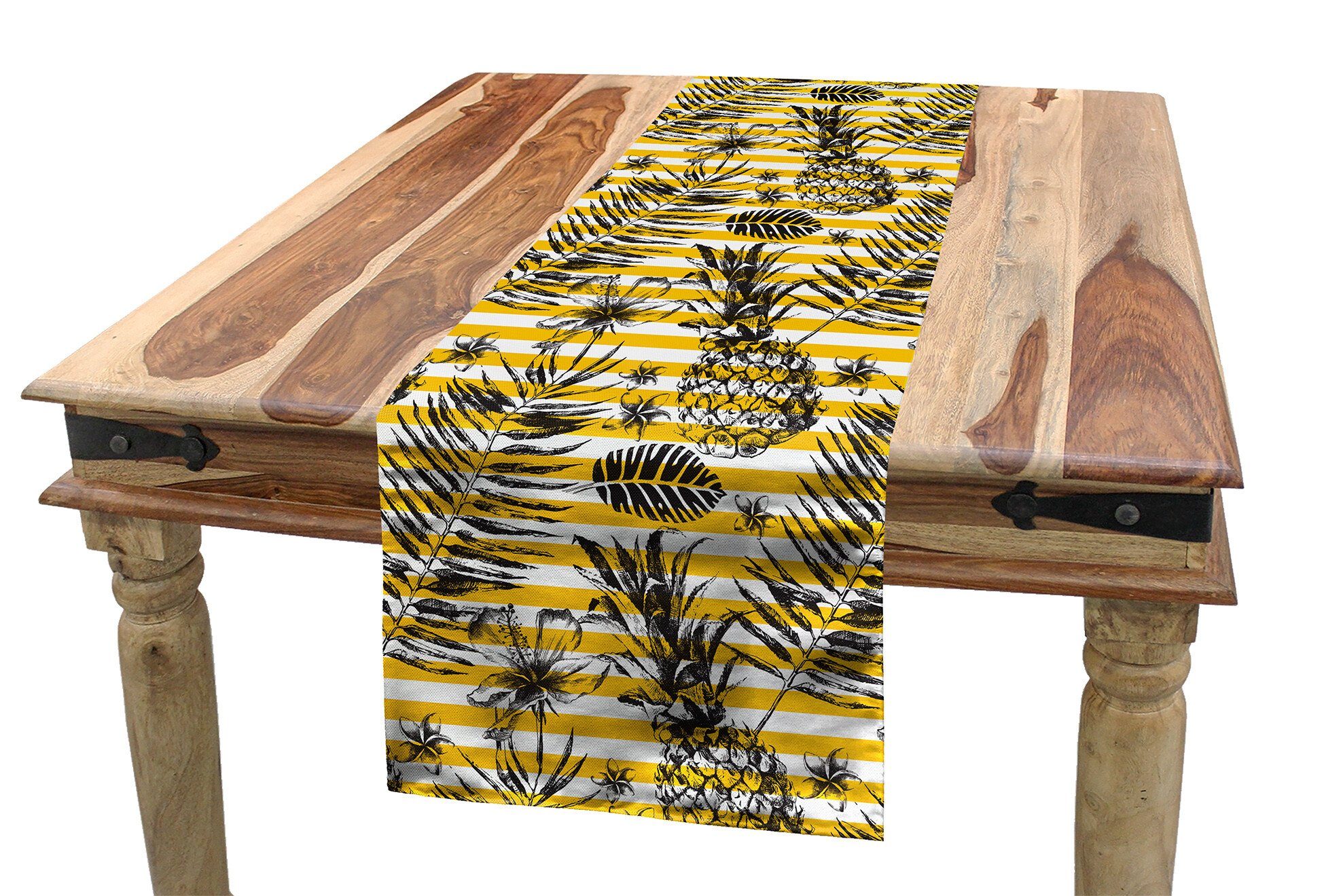 Abakuhaus Tischläufer Esszimmer Küche Rechteckiger Dekorativer Tischläufer, Tropisch Ananas Blumen Palms