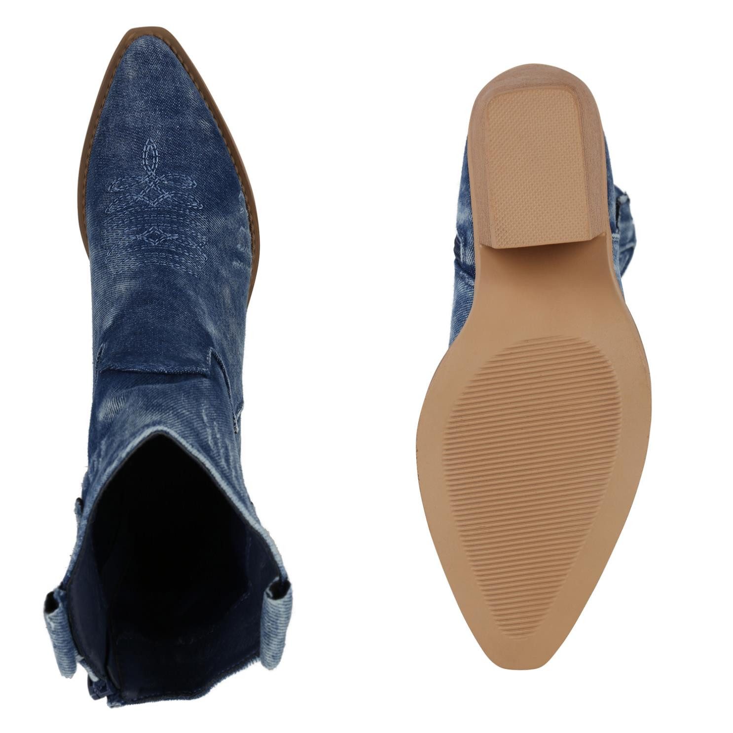 VAN HILL 840975 Cowboy Boots Damen Cowboy Boots Stiefeletten Spitze Denim S günstig online kaufen