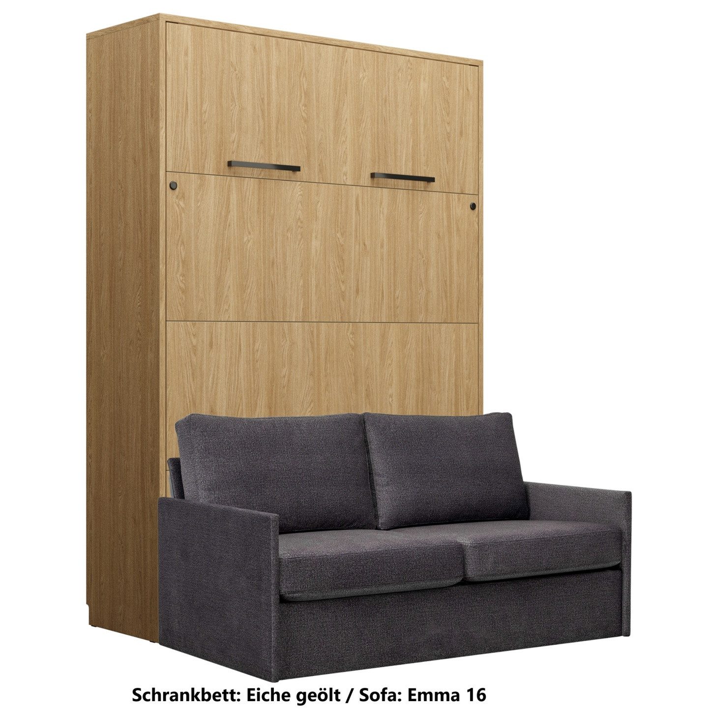 QMM TraumMöbel Schrankbett Wandbett GN 140x200 eiche geölt mit LED & Sofa (Set, 2-St., Schrankbett vertikal 140x200 mit LED; Sofa) vertikal klappbar, mit LED-Beleuchtung mit Fernbedienung