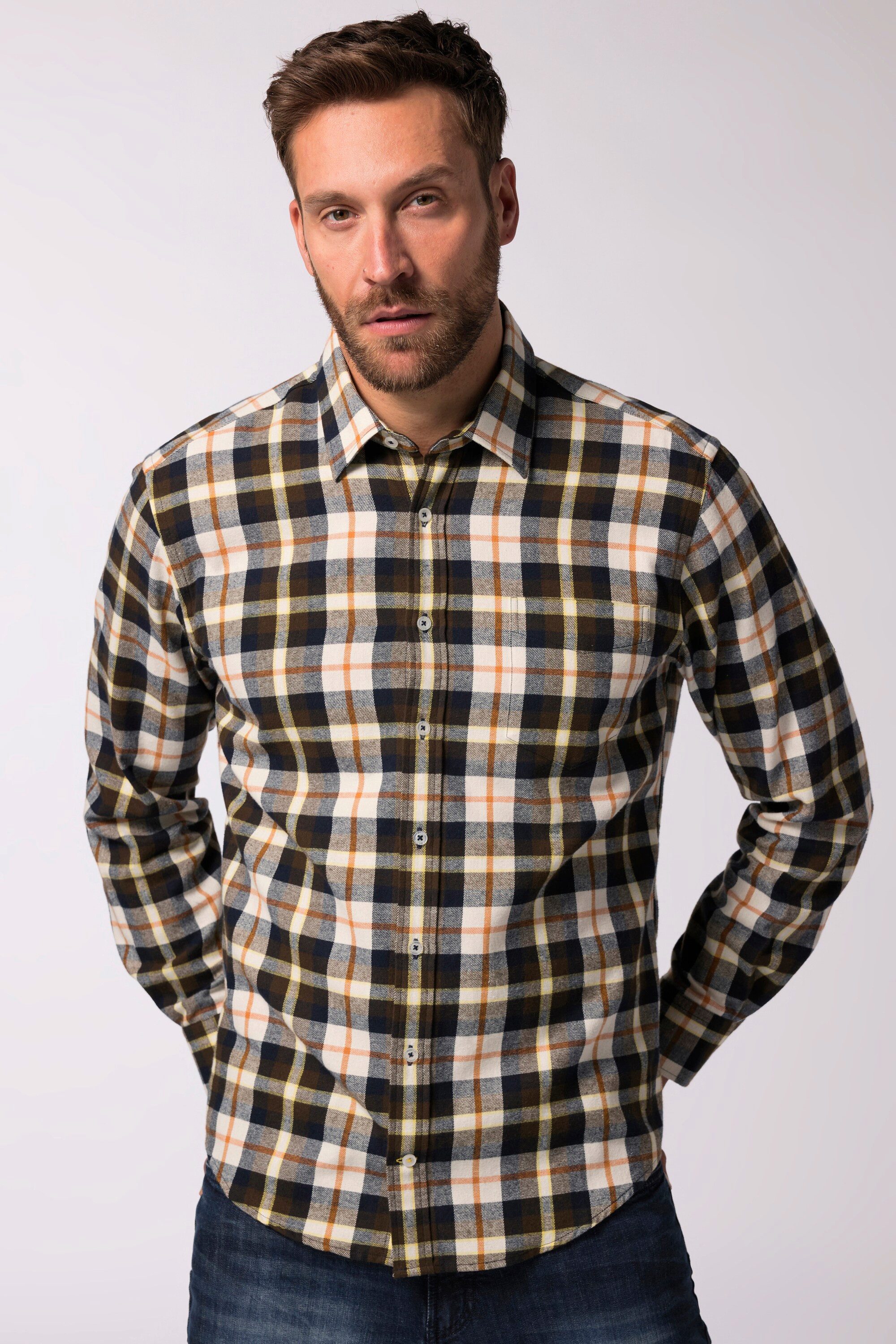 JP1880 Businesshemd Karo-Flanellhemd Langarm Kentkragen Modern Fit günstig online kaufen