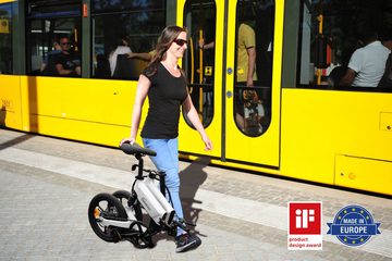 SachsenRAD E-Bike E-Faltrad F12, 1 Gang, Schaltung über 3 Tretunterstützungsstufen, starker Motor, 190 Wh Akku, preisgekrönter Magnesium-Rahmen, Magnethalterung und Hilfsschieberad