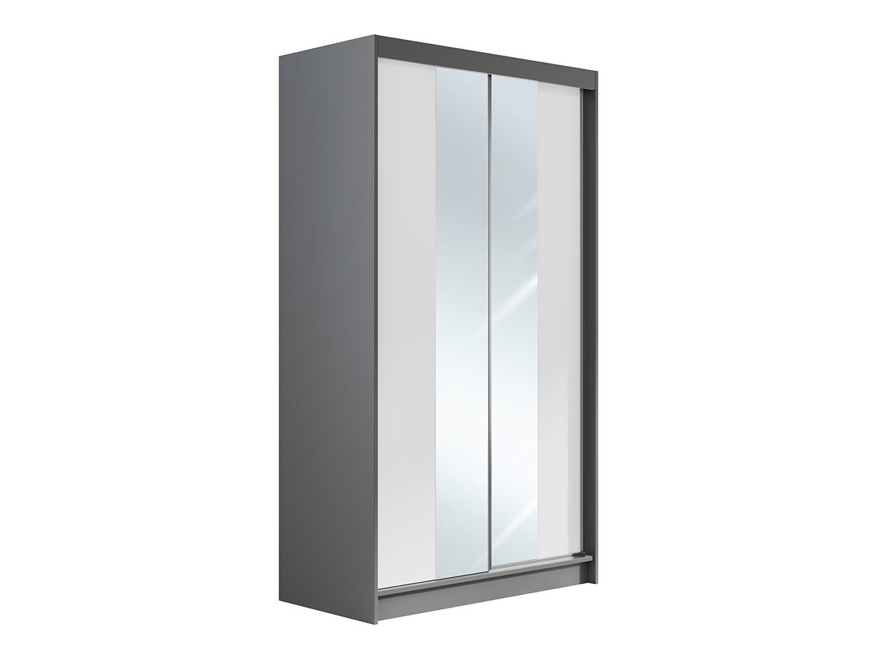 MKS MÖBEL Kleiderschrank LAPONIA Doppeltür mit Weiß Spiegel Grau der auf Vorderseite, Schlafzimmerschrank und Sammlung