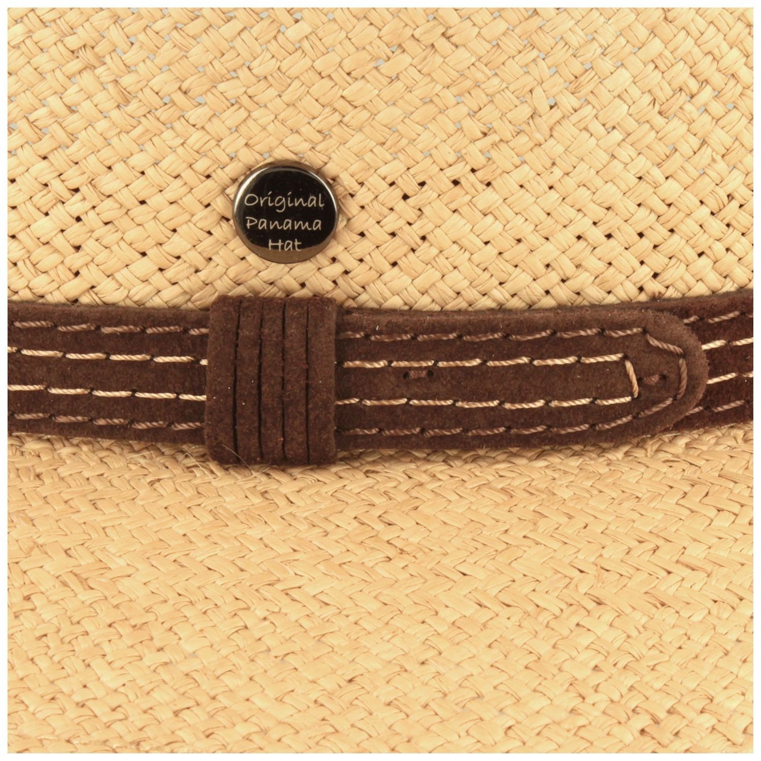 Strohhut Panama-Hut schmalem mit Traveller Leder-Band Breiter