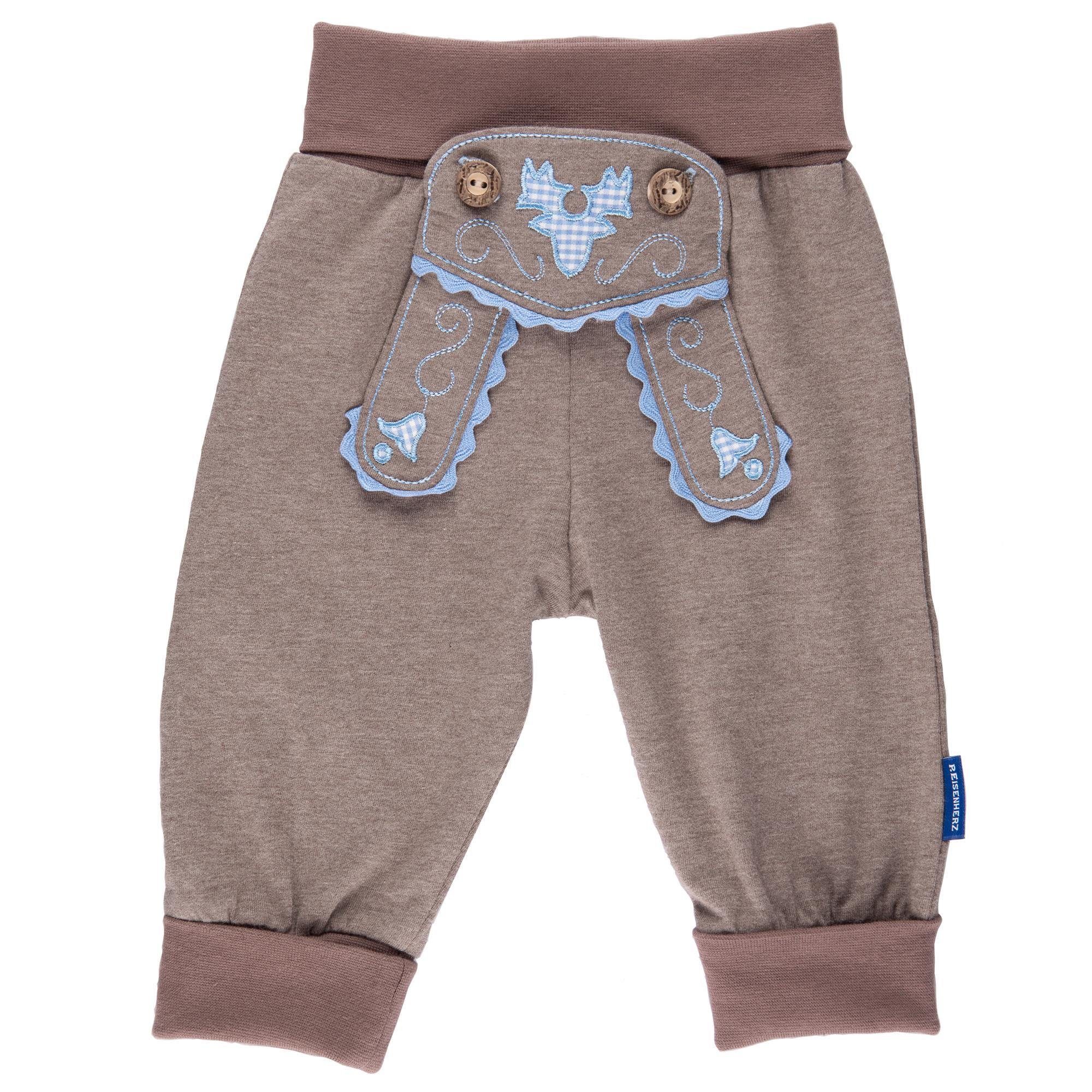 P.Eisenherz Kurzarmbody Babyhose im Lederhosenstil mit hellblauer Stickerei mit elastischem Hosenbund