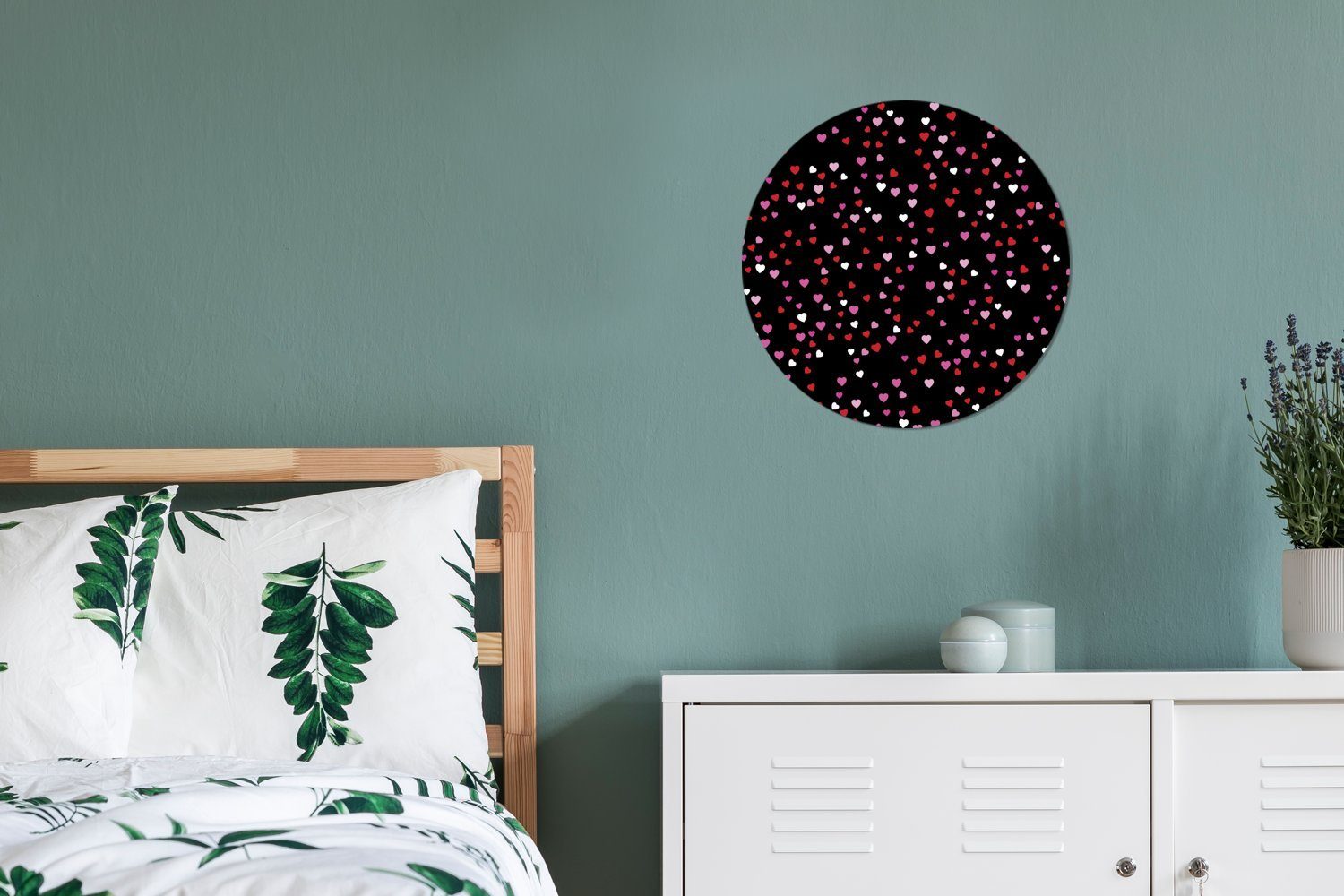 Tapetenkreis einem für Wandsticker Tapetenaufkleber, auf MuchoWow Illustration Wohnzimmer Herzen Hintergrund Eine mit (1 St), schwarzen Kinderzimmer, Rund,