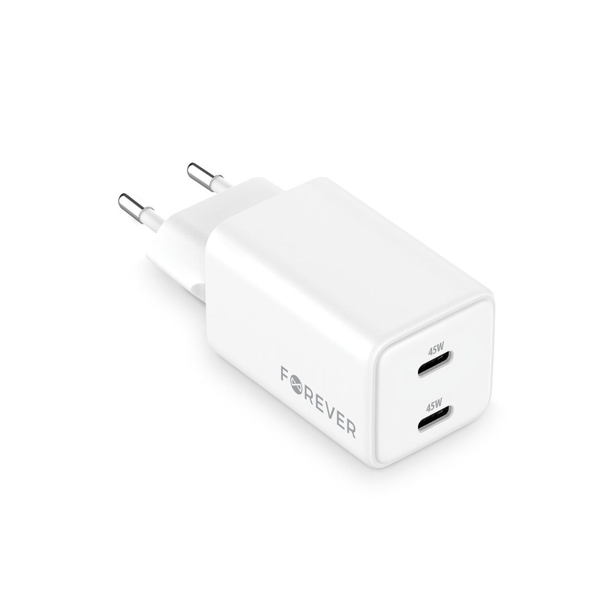 Forever Forever TC-08-45CC GaN PD Ladegerät 2x USB-C 45W weiß Smartphone-Ladegerät