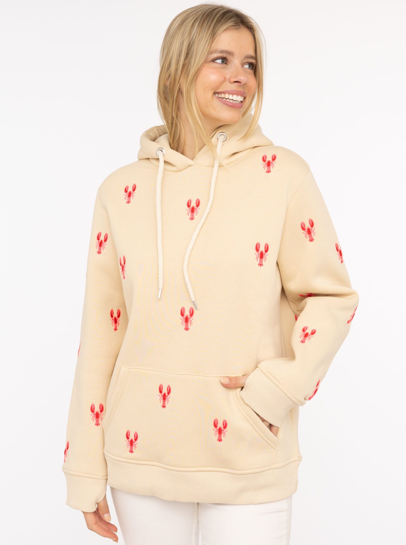 Zwillingsherz Kapuzensweatshirt Hummer-Stickerei, Kapuze, Kordelzug, Baumwo günstig online kaufen
