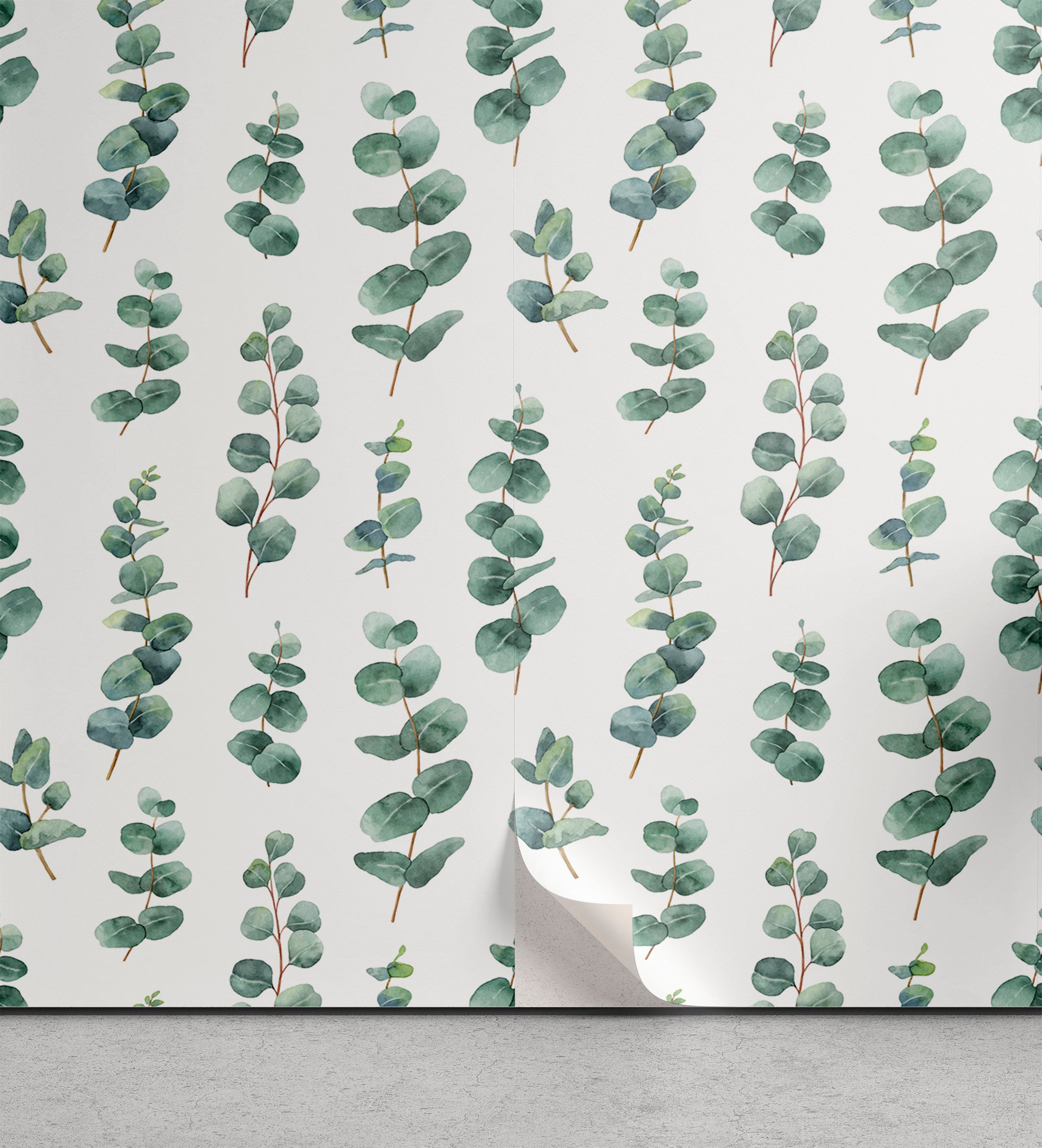 Abakuhaus Vinyltapete selbstklebendes Wohnzimmer Küchenakzent, Eukalyptus Aquarell wie Blätter | Vinyltapeten