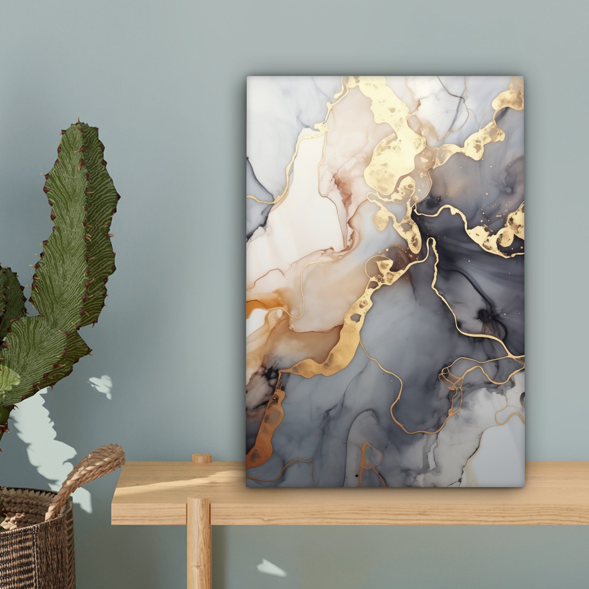 OneMillionCanvasses® Leinwandbild Marmor - Schwarz - Gold - Weiß, Fotodruck (1 St), Leinwand Bilder Klein, Wand Dekoration Aesthetic 30x20 cm – Bild 3 von 5