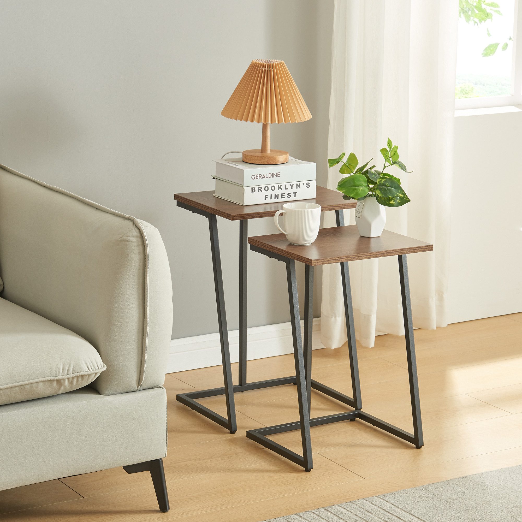 en.casa Satztisch, Beistelltisch »Salem« 2er Set Schwarz / Walnuss günstig online kaufen