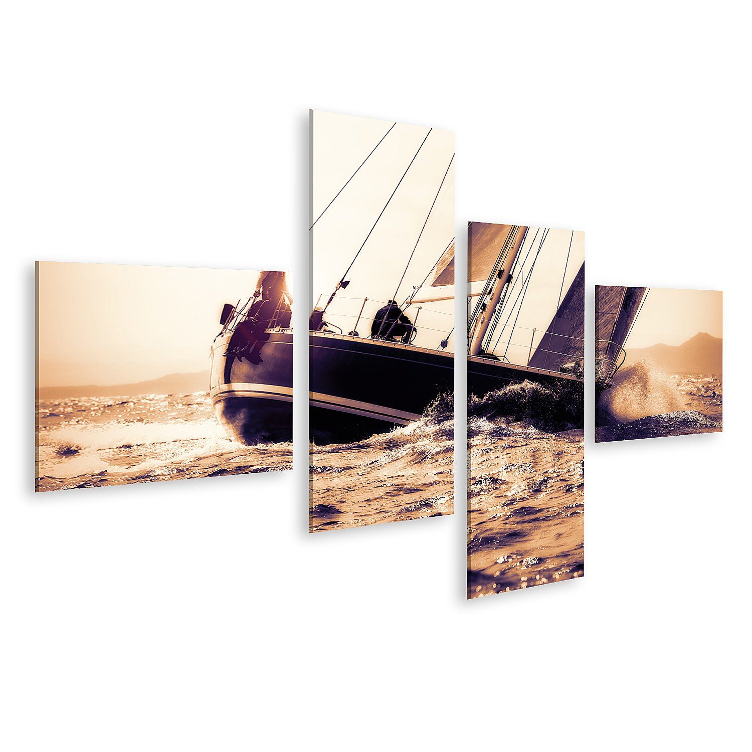 Leinwandbild Bild auf Leinwand Segelboot Segeln Auf Sonnenuntergang Wandbild Leinw