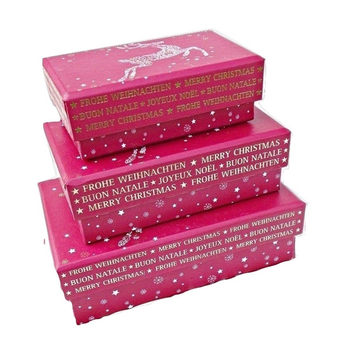 bsb-obpacher Geschenkbox - 3 Geschenkkartons mit Rentier und Sternen - Geschenkkartons (3 St)