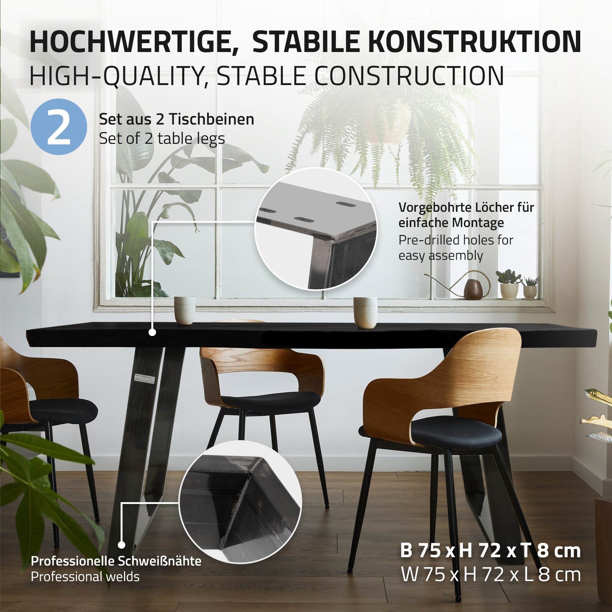 ML-DESIGN Tischbein Tischkufen Industrial 2er Set Neigung Tischbeine Tischuntergestell Schräge Tischgestell Möbelfüße, 80GRAD Möbelkufen 75x72cm