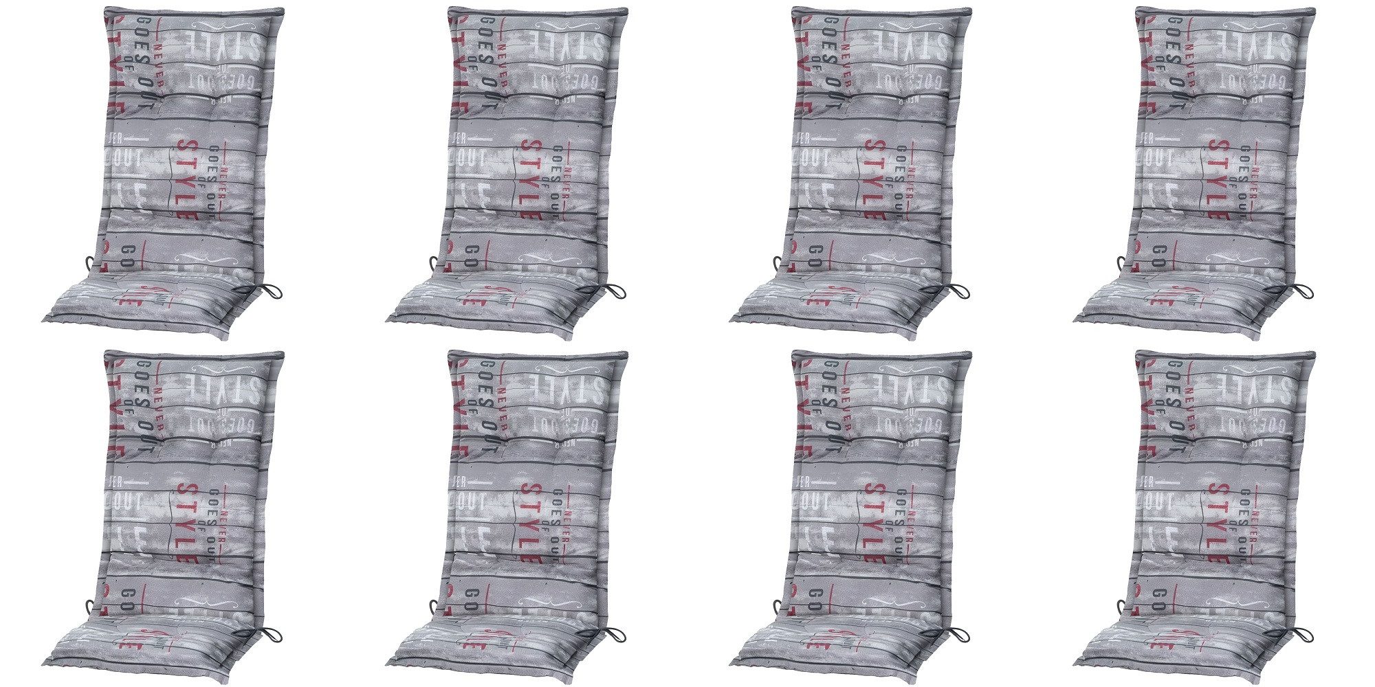 Madison Hochlehnerauflage 8 er Set C 067 Gartenstuhl Auflagen Kissen Polster für Hochlehner, (Spar-Set, 8 St., 8 Auflagen), für Hochlehner-Stühle UV-beständig inkl. Bindebänder und Halteband