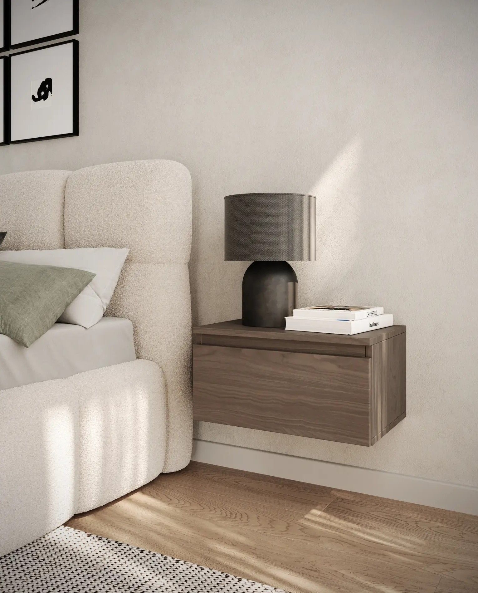 Selsey Nachttisch BEMMI, Wandnachttisch mit Schublade – schwebendes Design, matt, 48 cm breit