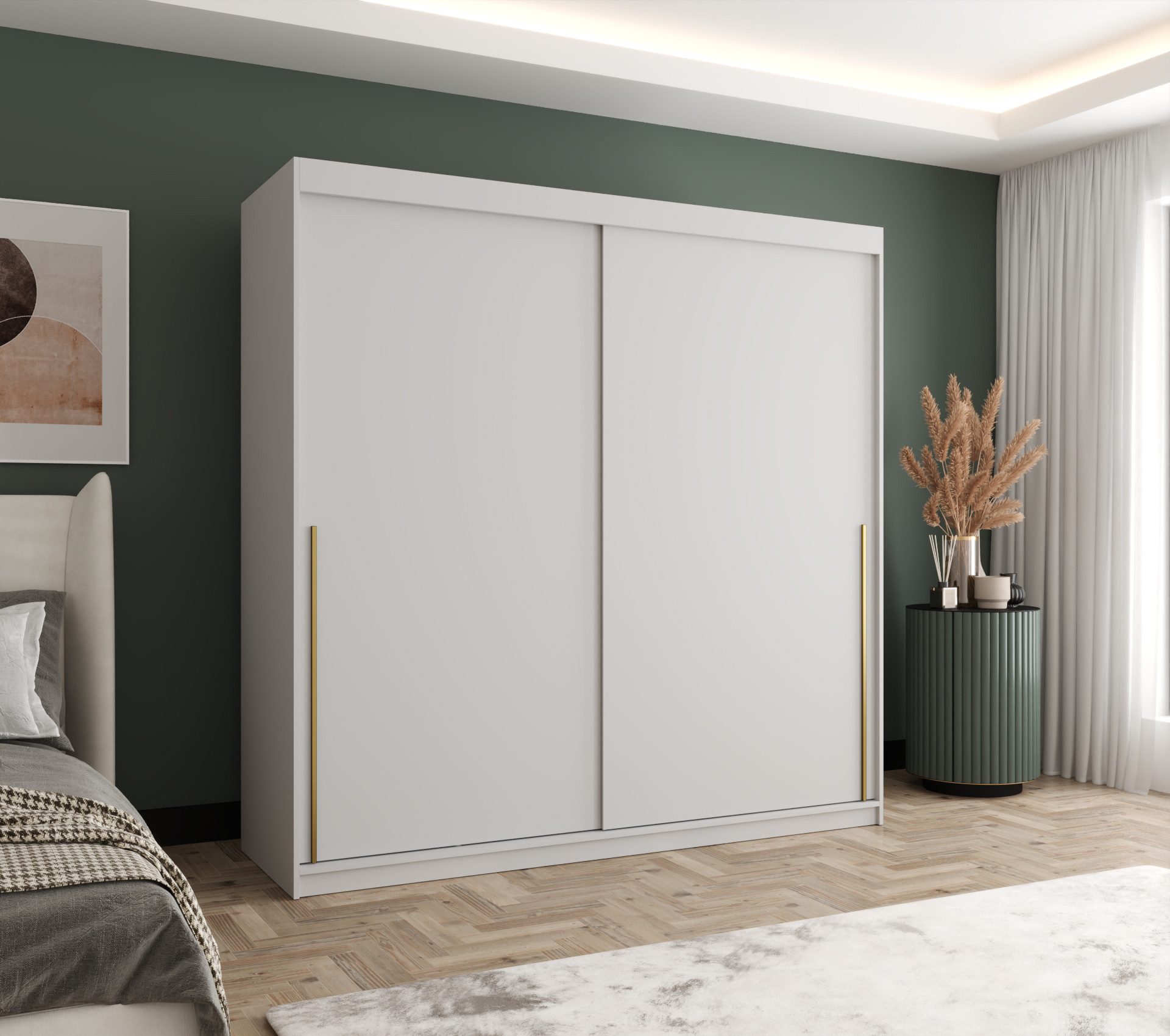 Home Collective Schwebetürenschrank Kleiderschrank Schrank Schlafzimmer Garderobe geräumig (erhältliche Breiten: 100cm, 120cm, 150cm, 180cm, 200cm, 250cm, Höhe 200 cm) 2 Türen,mit Einlegeböden und zwei Kleiderstangen wählbare Handgriffe