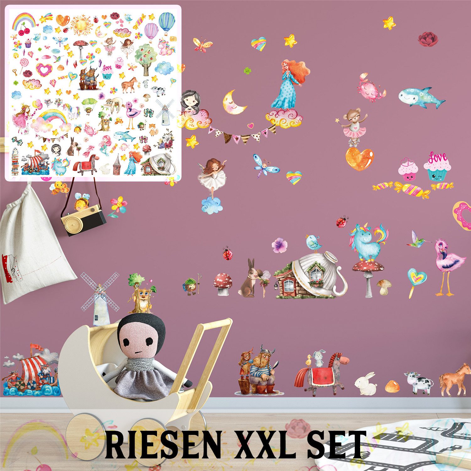 Sunnywall Wandtattoo XXL Mix Toysland Wandtattoo Set verschiedene Motive Kinderzimmer