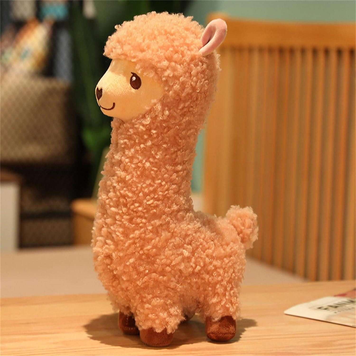 Kuscheltier Kuscheltier Alpaka Plüschtier Lammfellwolle Geschenk Kinder Braun 33cm