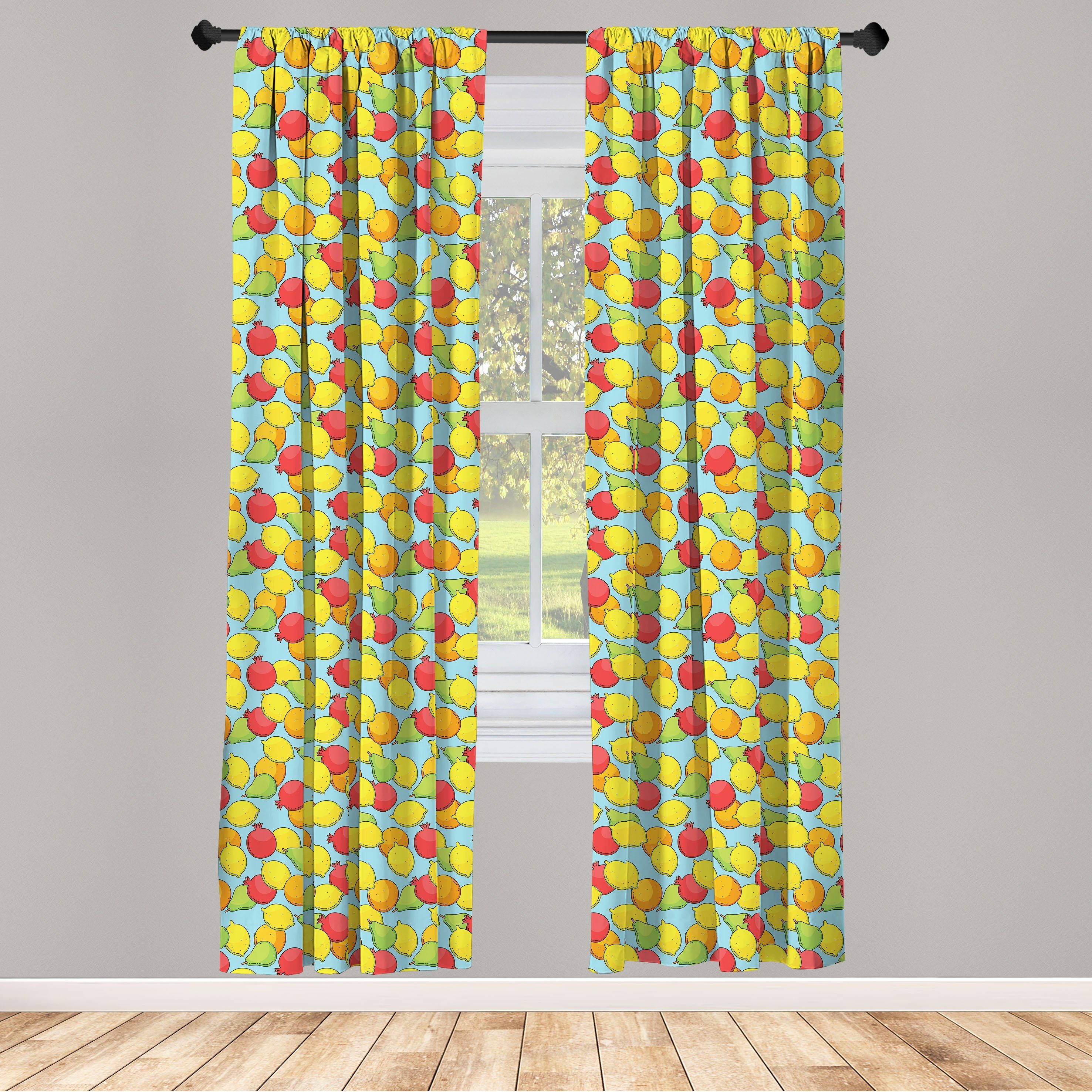 Gardine Vorhang für Wohnzimmer Schlafzimmer Dekor, Abakuhaus, Microfaser, Früchte Granatapfel Lemon-Birnen-Kunst | Fertiggardinen