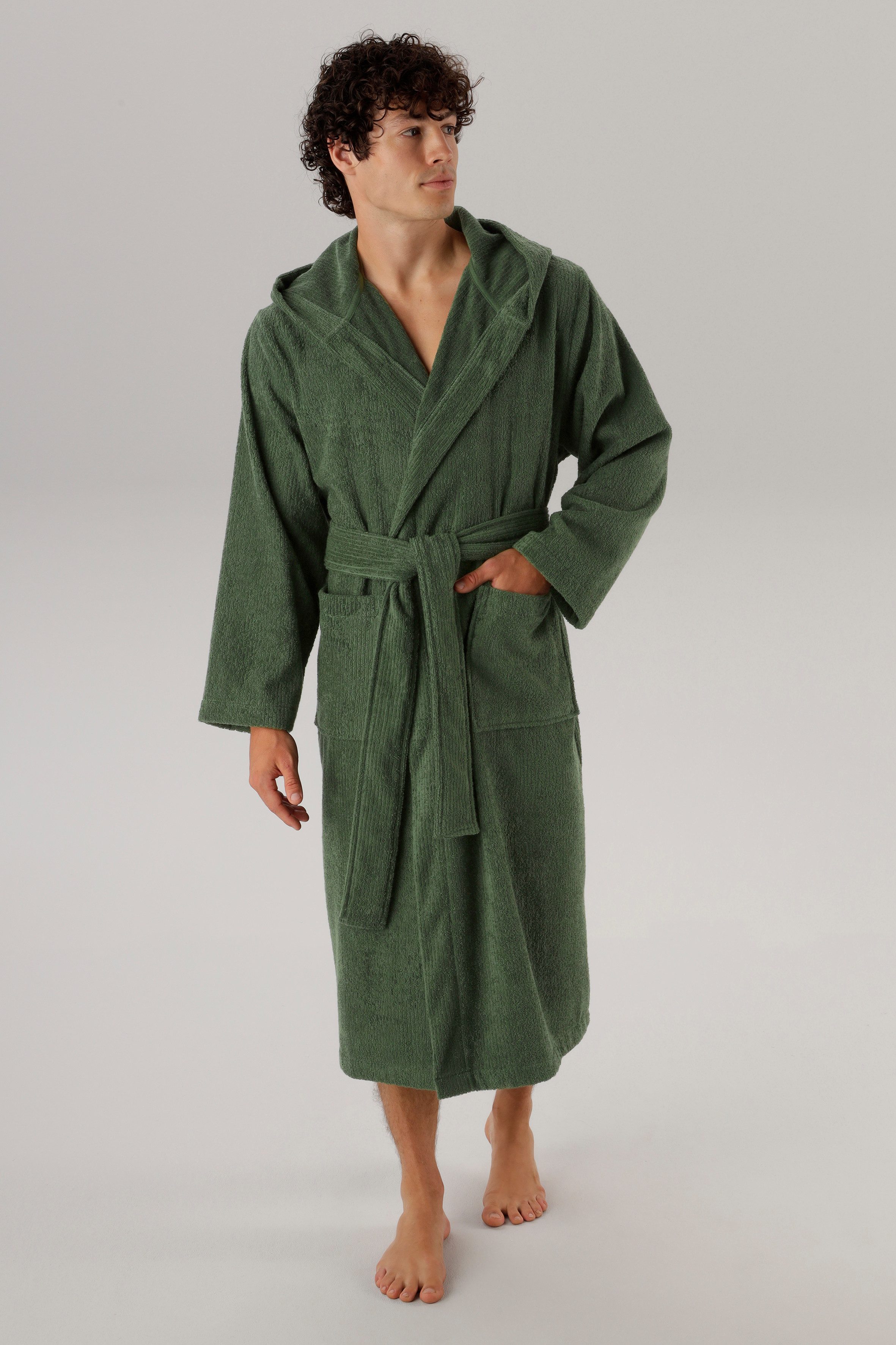 OTTO home Unisex-Bademantel Riva, für Damen & Herren, Standard & Premium Qualität, Langform, Walkfrottee, Kapuze, Gürtel, 100 % Baumwolle, Reise, Hotel, Sauna,  – Bild 5 von 5