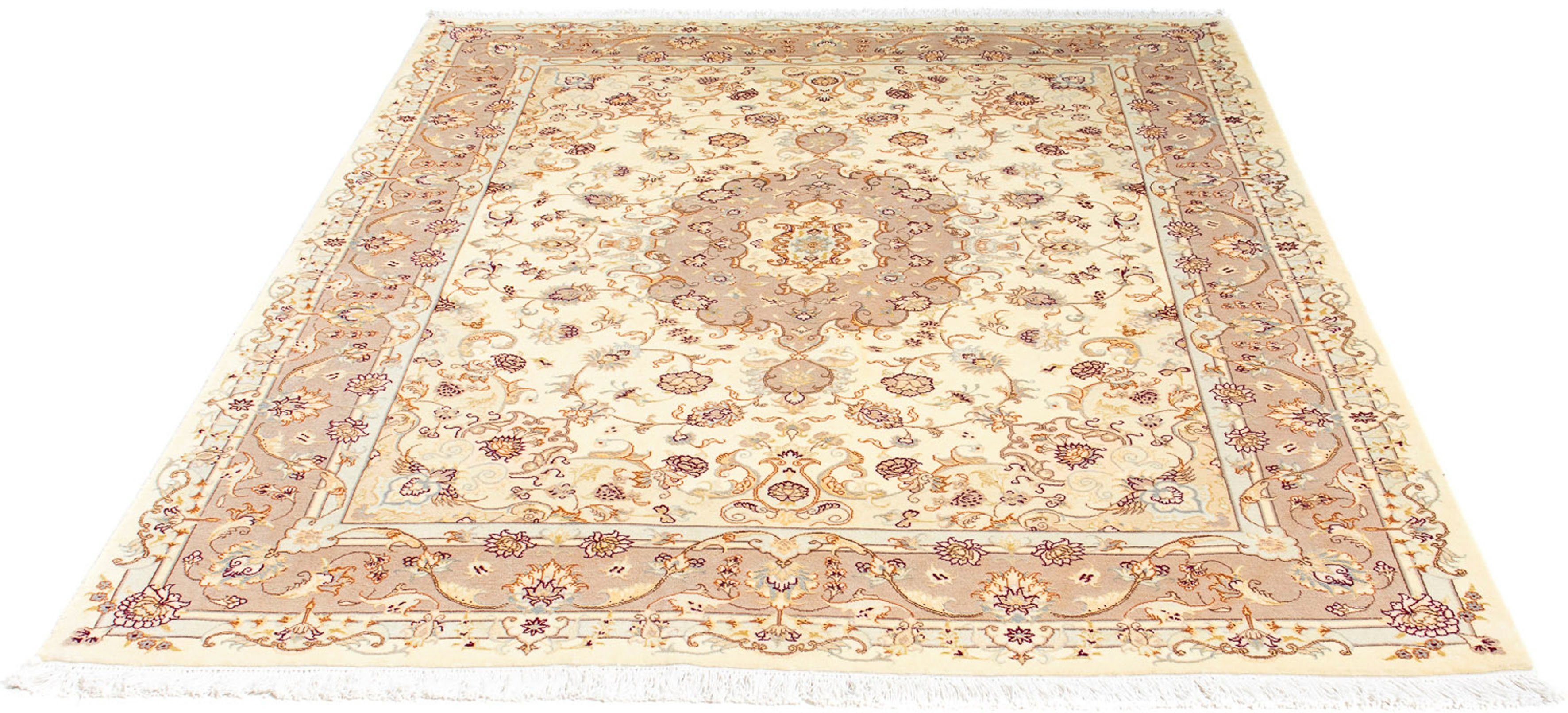 Orientteppich Perser - Täbriz - Royal - 195 x 153 cm - beige, morgenland, rechteckig, Höhe: 7 mm, Wohnzimmer, Handgeknüpft, Einzelstück mit Zertifikat