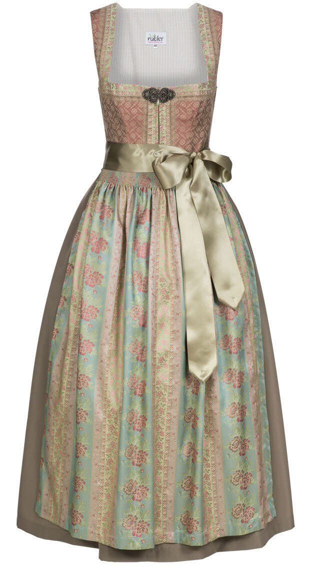 Nübler Dirndl Damen Dirndl lang im Landhausstil, Rocklänge 90cm (Dirndl Set lang ARABELLA, 2-tlg., Dirndl Kleid mit Schürze) Moderne Tracht im bayerischen Stil - Trachtenmode Damen