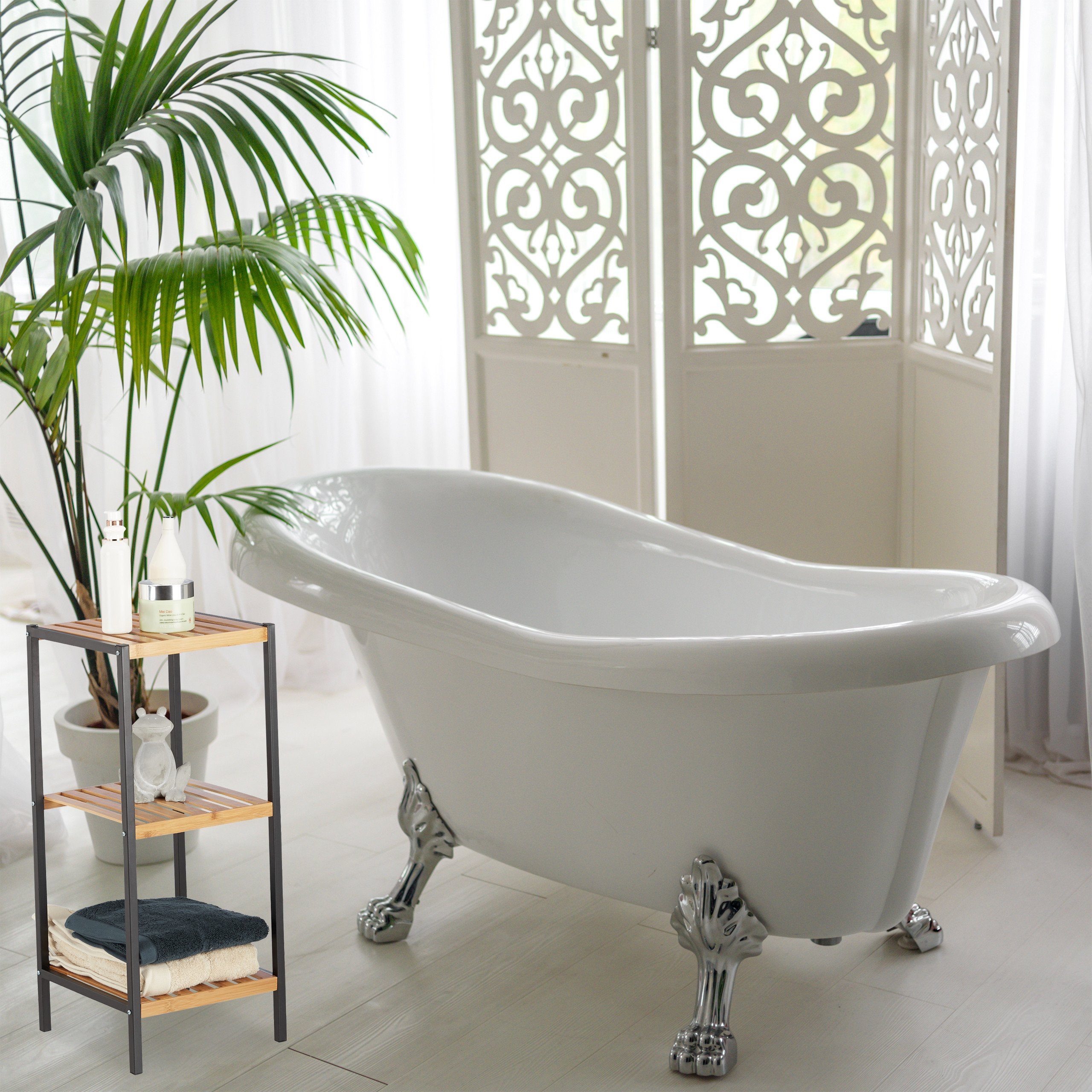 relaxdays Standregal Quadratisches Regal Bambus und Stahl, 3 günstig online kaufen