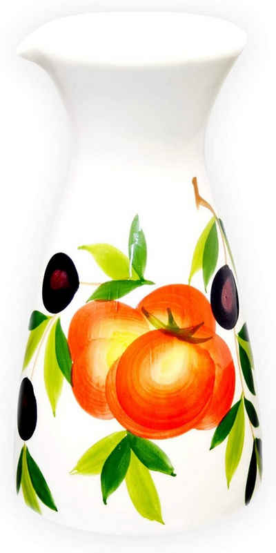 Lashuma Wasserkaraffe »Tomate Olive«, (1-tlg), Handbemalter Keramik Saftkrug italienisch 600 ml