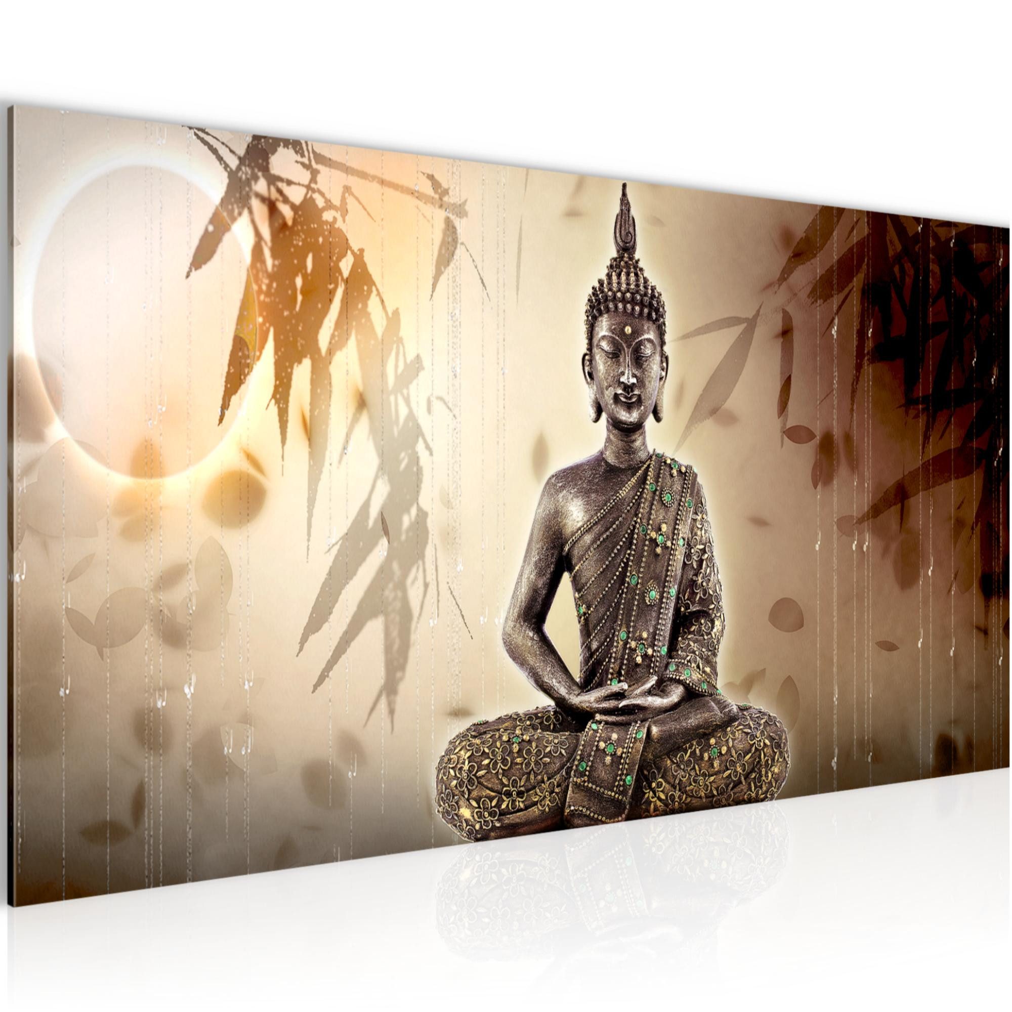 Runa Art Wandbild Buddha Modern Bild auf Vlies Leinwand Spa Schlafzimmer Braun 5003, 100L x 40B cm