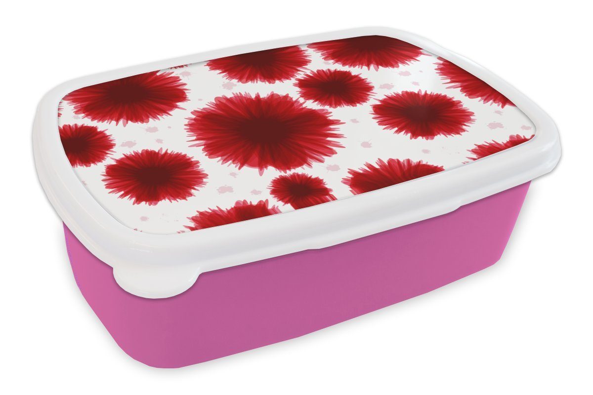 MuchoWow Lunchbox Aquarellfarbe - Rot - Blumen, Kunststoff, (2-tlg), Brotbox für Erwachsene, Brotdose Kinder, Snackbox, Mädchen, Kunststoff rosa