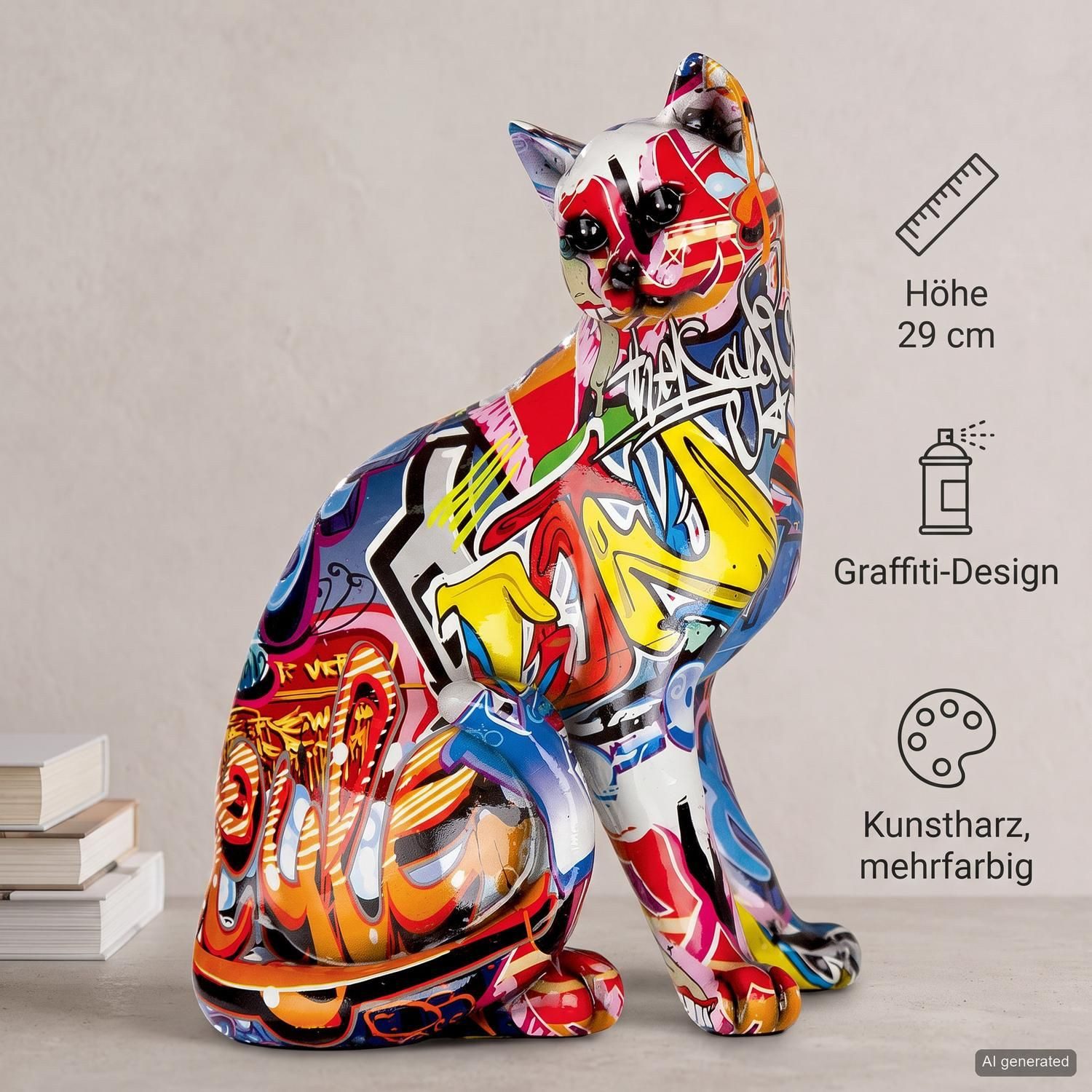 GILDE Dekofigur Figur Pop Art Katze (1 St), Dekoobjekt, Tierfigur, Höhe 29 cm, Wohnzimmer