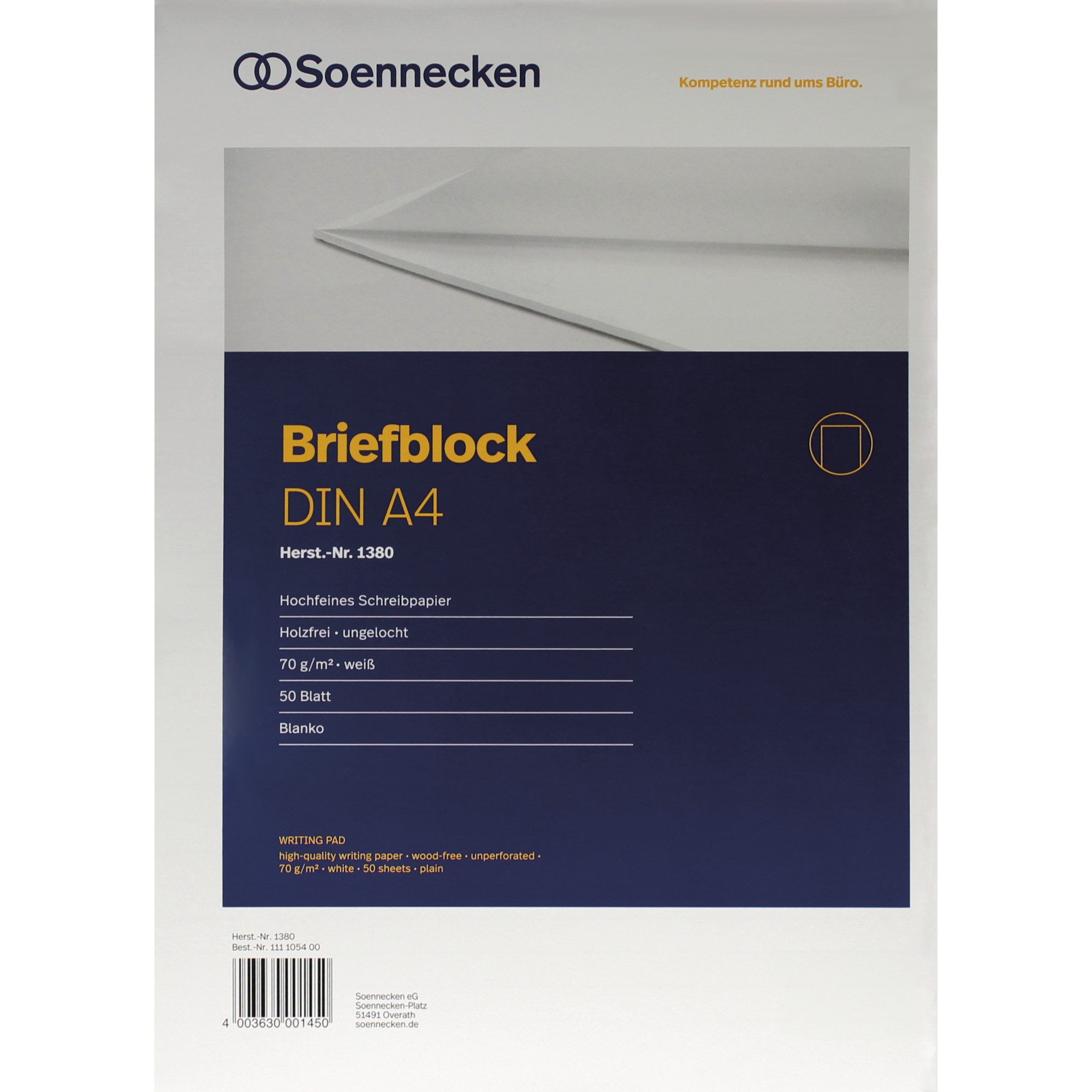 Soennecken Notenblock Briefblock 1380 DIN A4 70g holzfrei 50blatt blanko weiß (10 Stück)