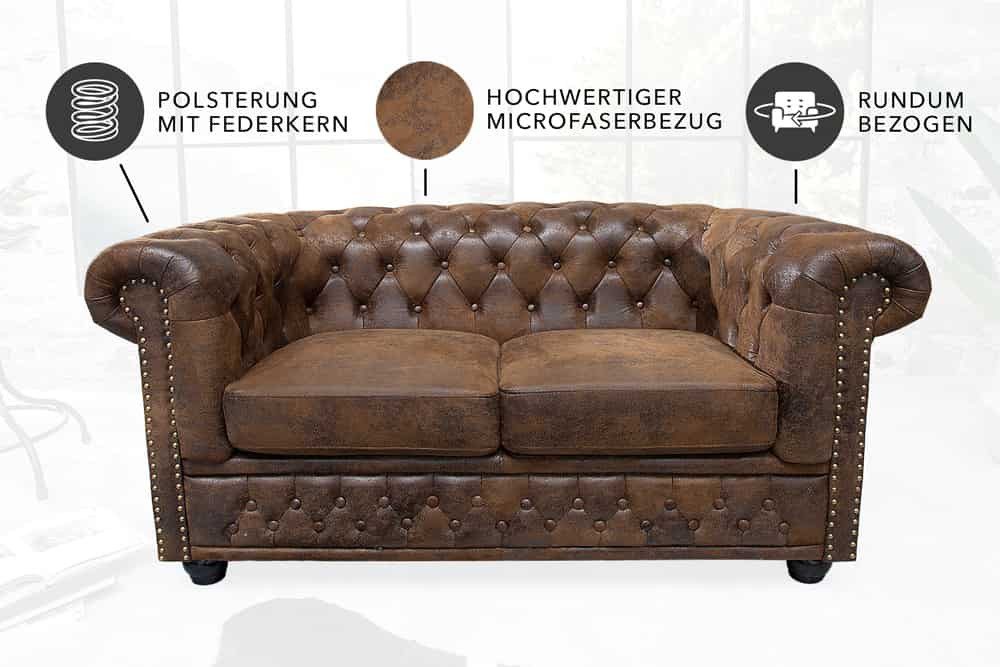 riess-ambiente Sofa CHESTERFIELD 150cm antik braun, Couch · mit Federkern · 2 Sitzer · Microfaser · Wohnzimmer – Bild 5 von 5