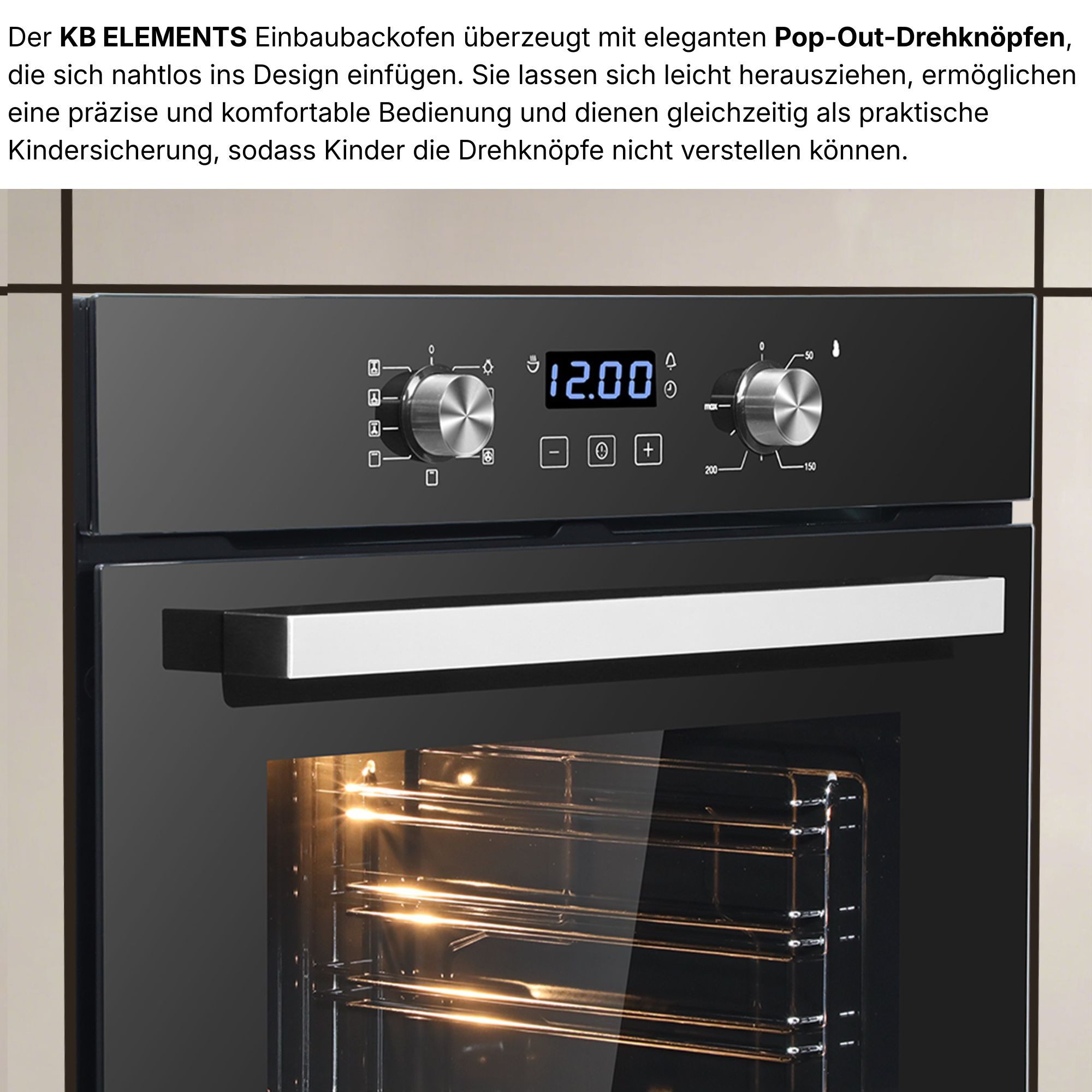 KB Elements Einbaubackofen 73 Liter, 60 cm Breit, AQUA CLEAN, Aqua Clean, Circle Fan Heater, Wide-Screen-Window