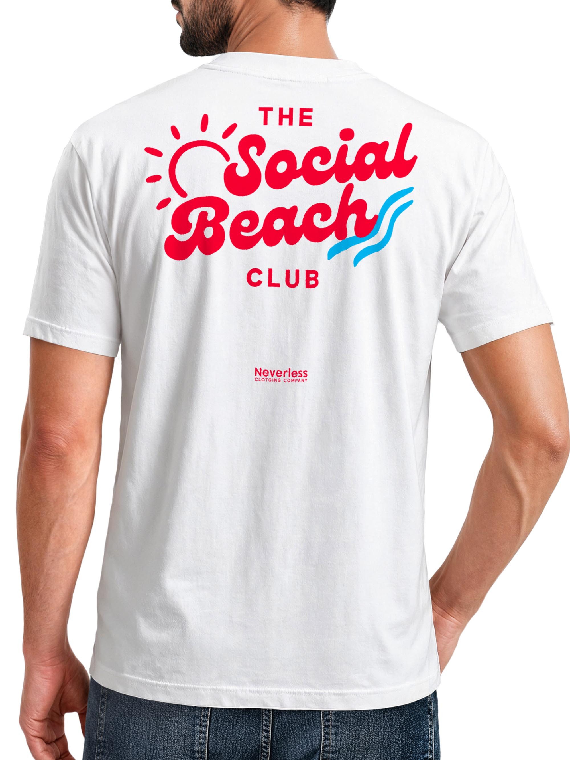Print-Shirt Herren T-Shirt Backprint Social Beach Club Casual Grafikshirt für