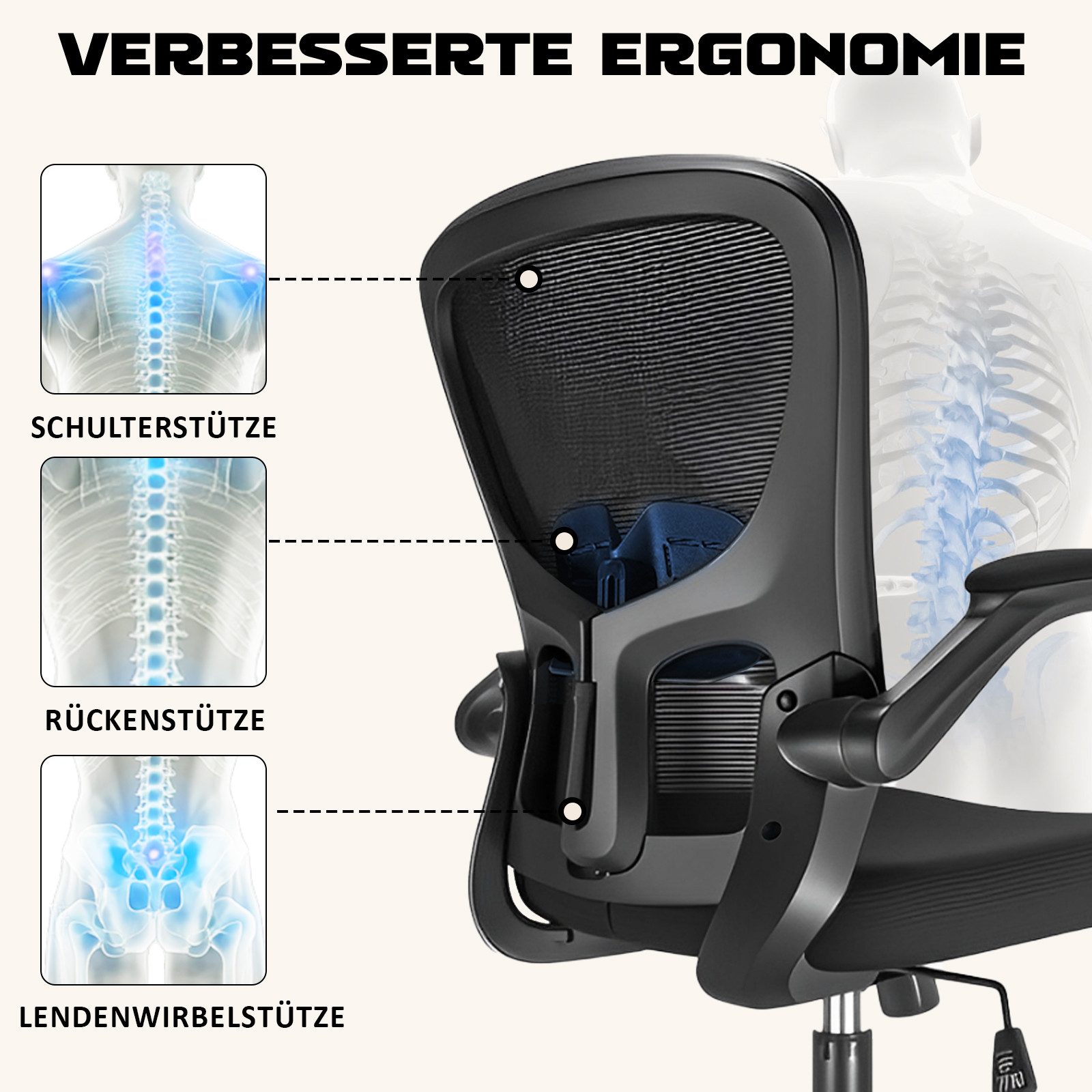 Durrafy Bürostuhl Ergonomischer Bürostuhl,Schreibtischstuhl mit klappbaren günstig online kaufen