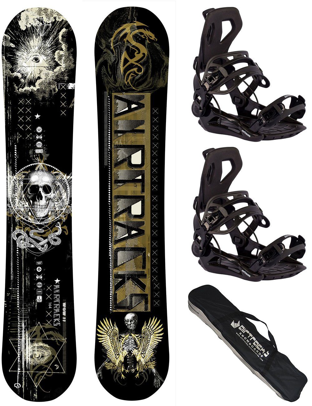 Airtracks Snowboard Snowboard Set WOW Rocker Wide (3er Pack, 3 St., Snowboard WOW Carbon Rocker Wide + Bindung Master + Sb Bag), / 155 160 164 cm