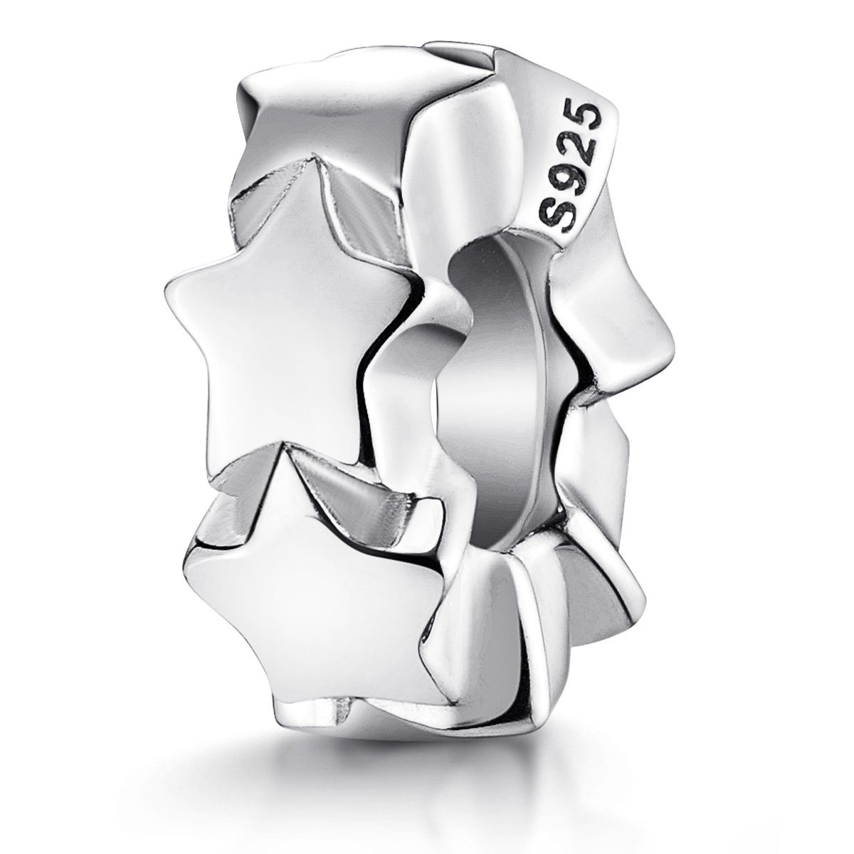 Materia Bead Silber Stopper Bead Sterne / Stars mit Gummiring 1152, 925 Sterling Silber
