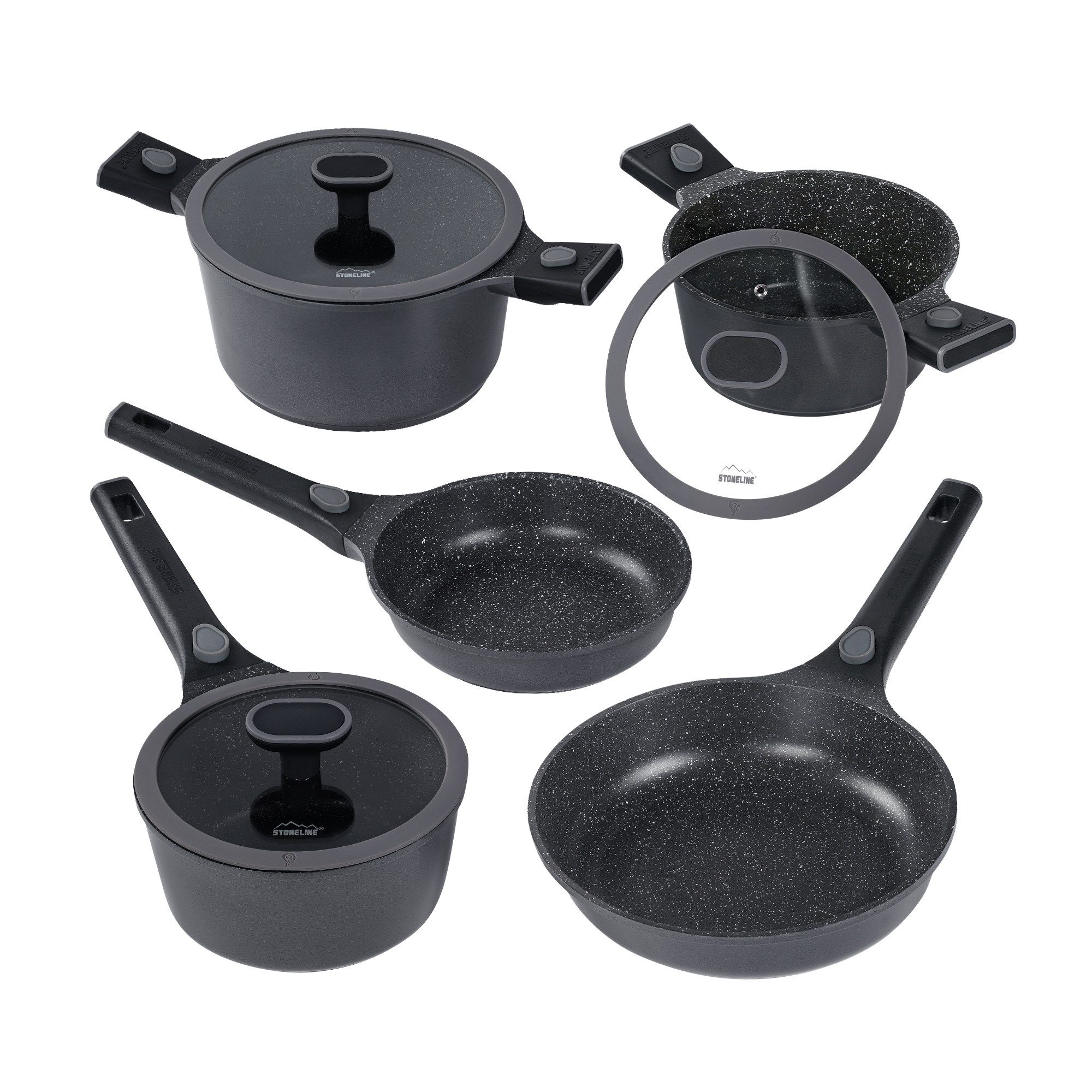 STONELINE Topf-Set, Aluminiumguss (8-tlg), mit echten Steinpartikeln, induktionsgeeignet, Designed in Germany