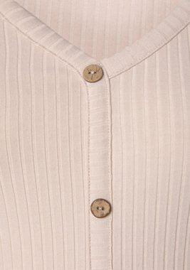LASCANA Kurzarmshirt aus Rippware mit Zierknopfleiste, T-Shirt, V-Ausschnitt