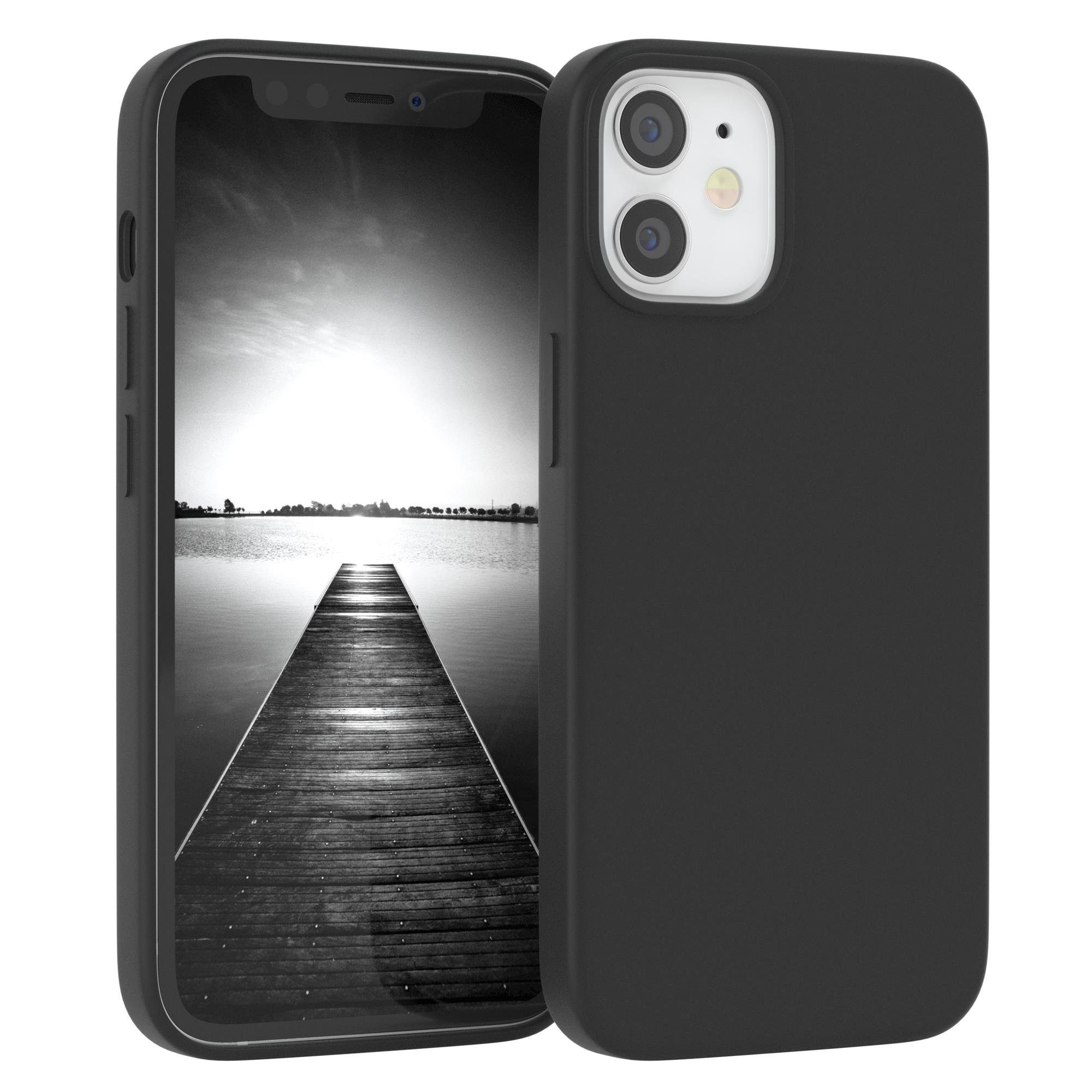 EAZY CASE Handyhülle Premium Silikon Case für Apple iPhone 12 Mini 5,4 Zoll, Hülle mit Kameraschutz Bumper Silikonhülle stoßfest Slimcover Schwarz
