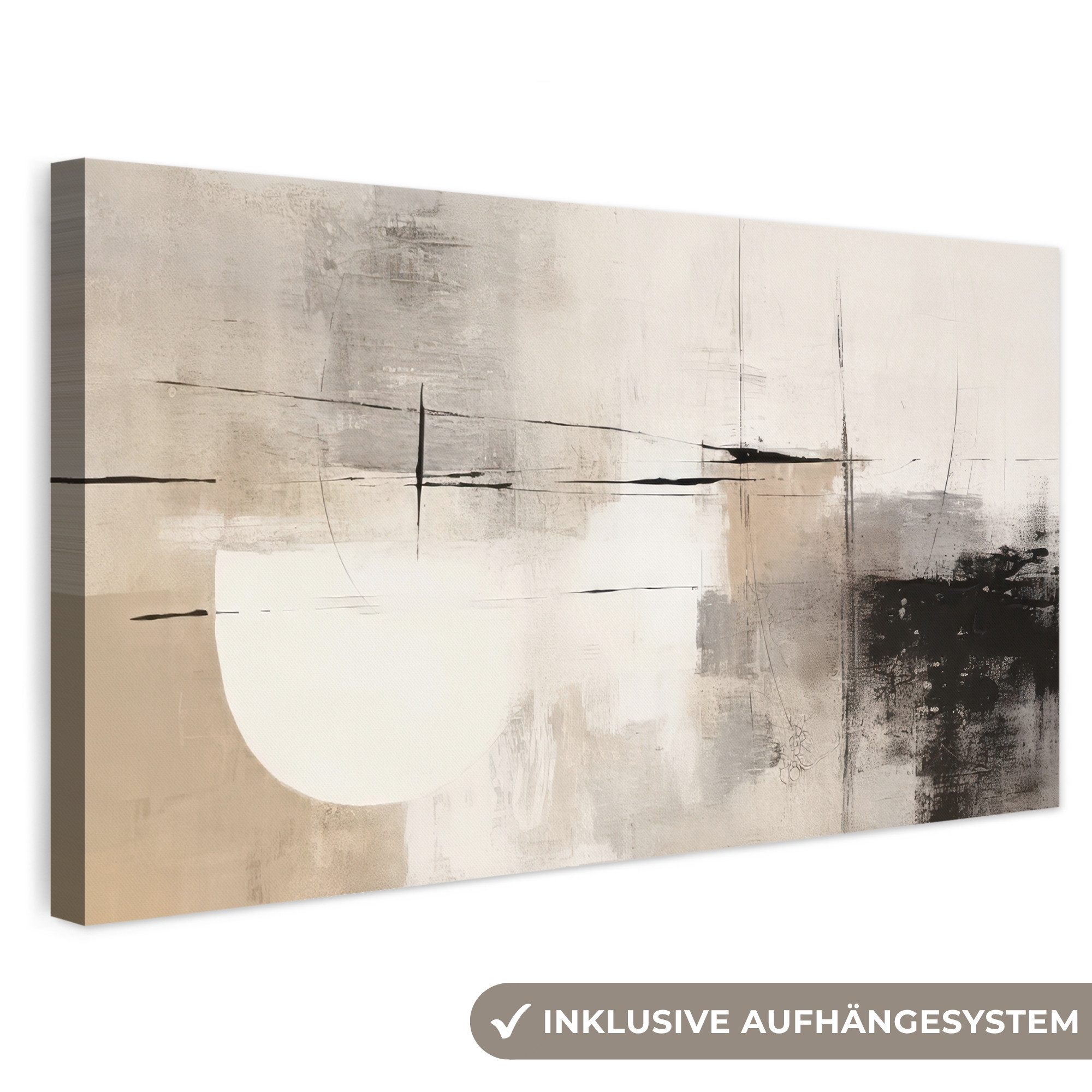 OneMillionCanvasses® Leinwandbild Panorama Abstrakt - Kunst - Grau, Fotodruck (1 St), Wandbild, Deko Schlafzimmer Wohnzimmer Flur 40x20 cm